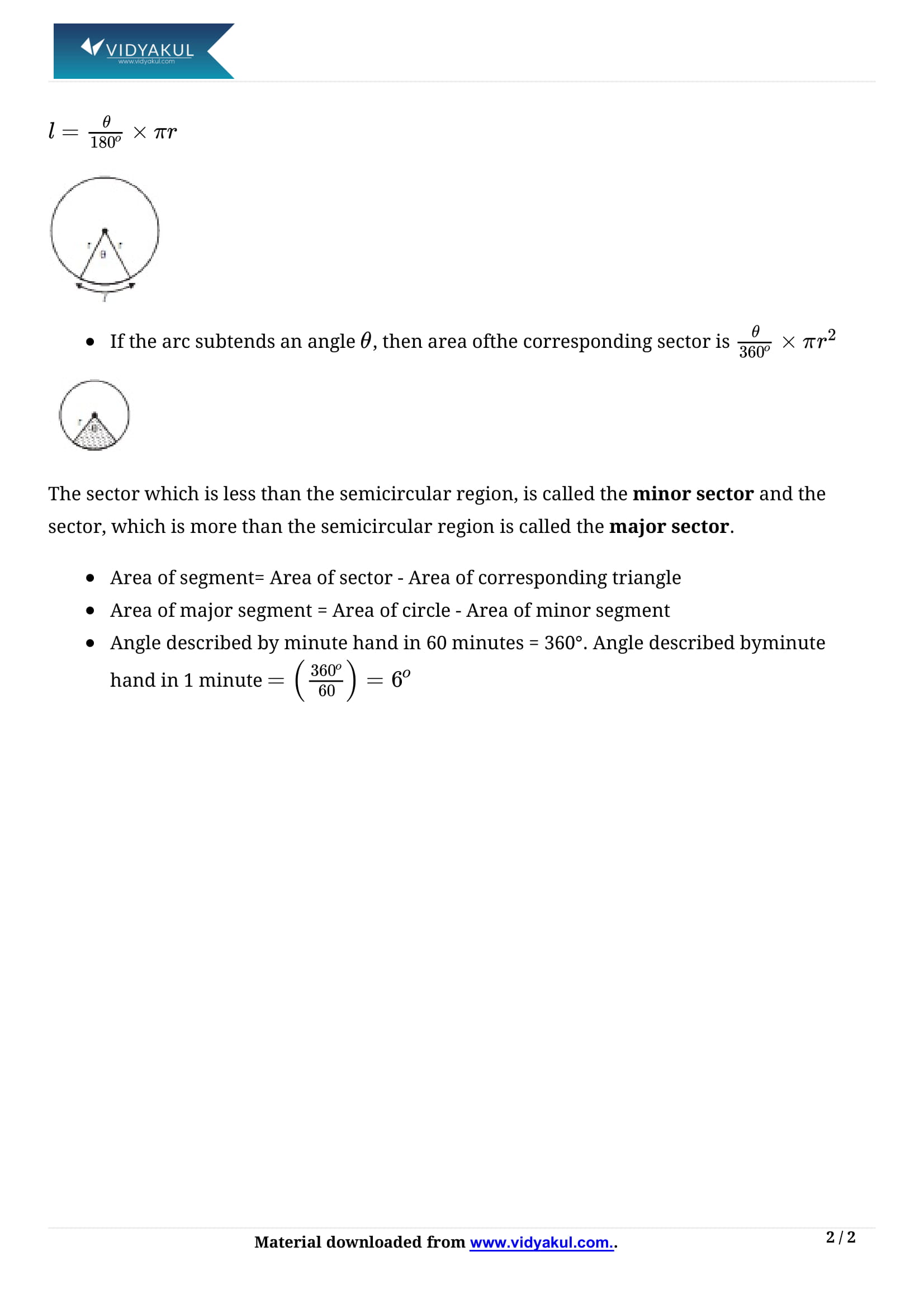 Areas Related to Circles Class 10 Maths Notes Part - 2