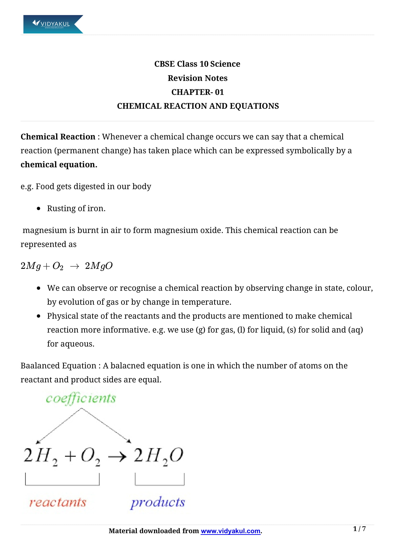 class 10 chemistry assignment chemical reactions and equations