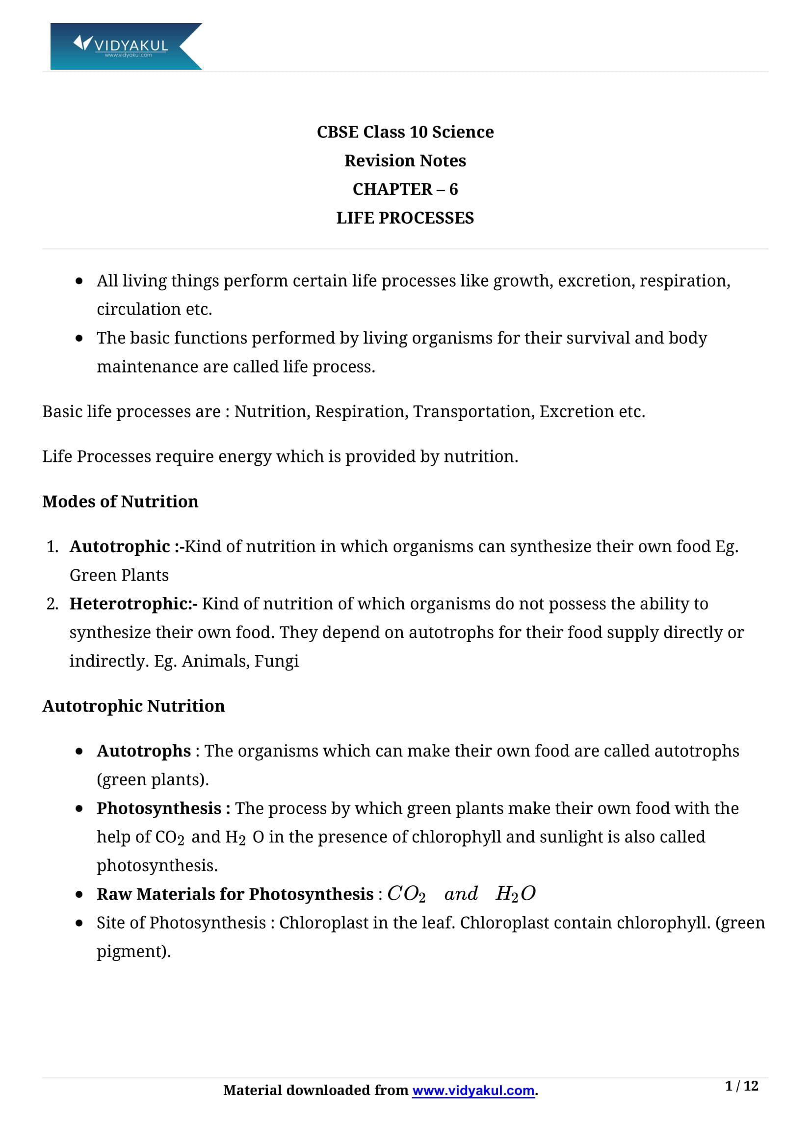 class 10 cbse science life processes