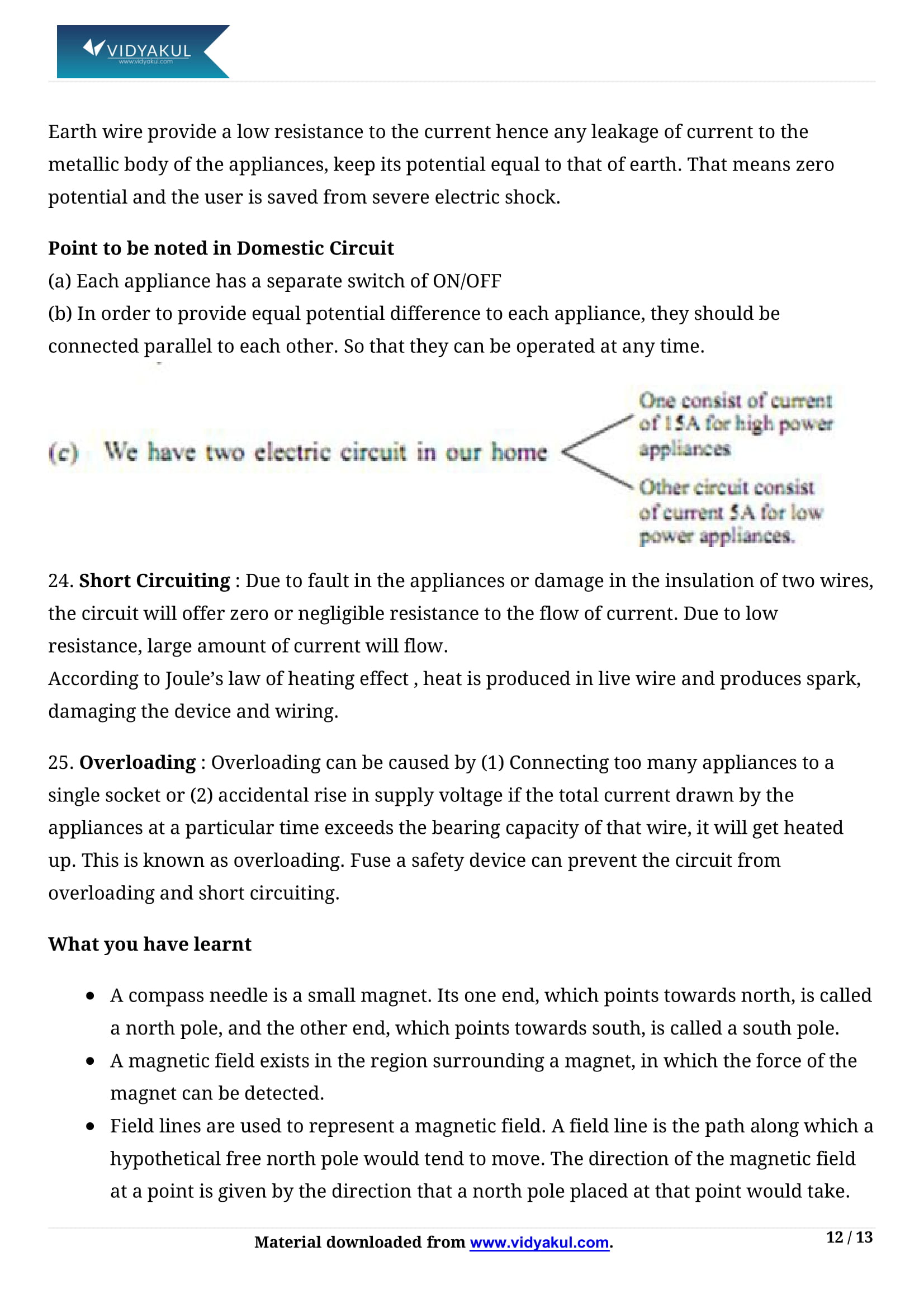 Magnetic Effects of Electric Current Class 10 Science Notes Part - 12