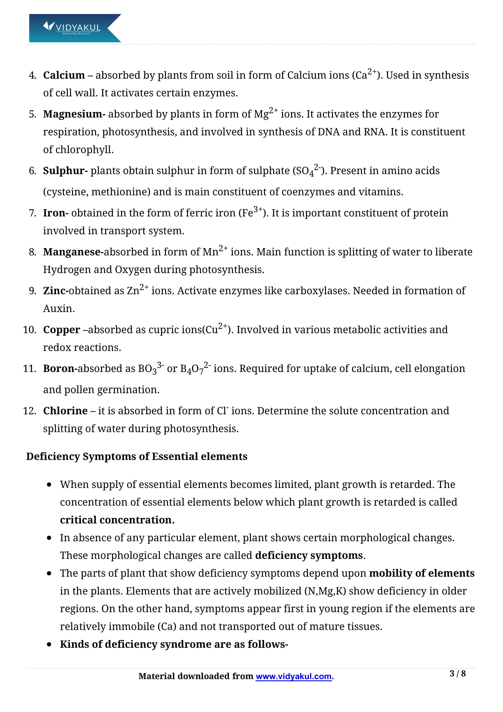 Introduction to Mineral Nutrition Class 11 Biology Notes Part - 3