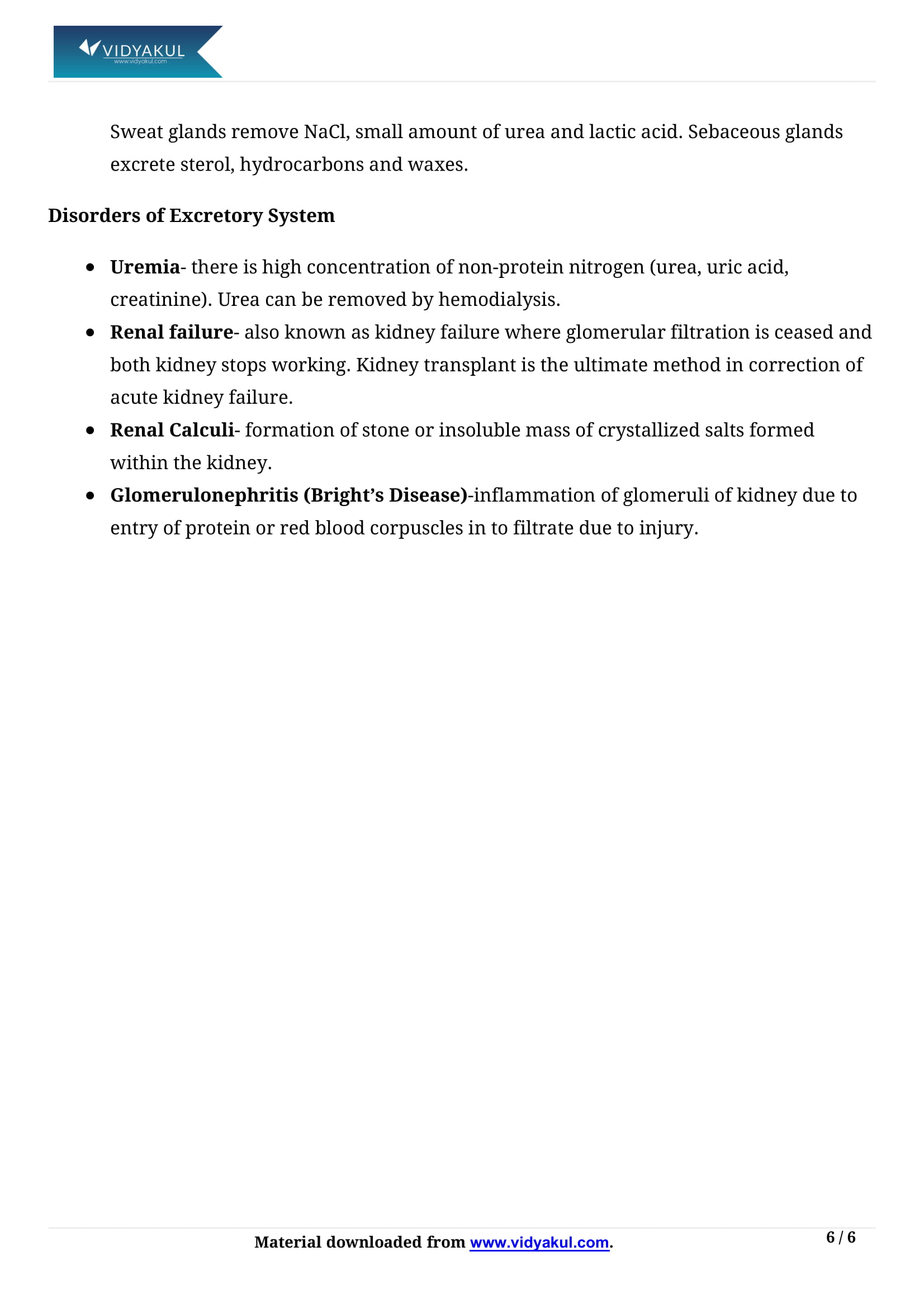 Excretory Products and their Elimination Class 11 Biology Notes Part - 6