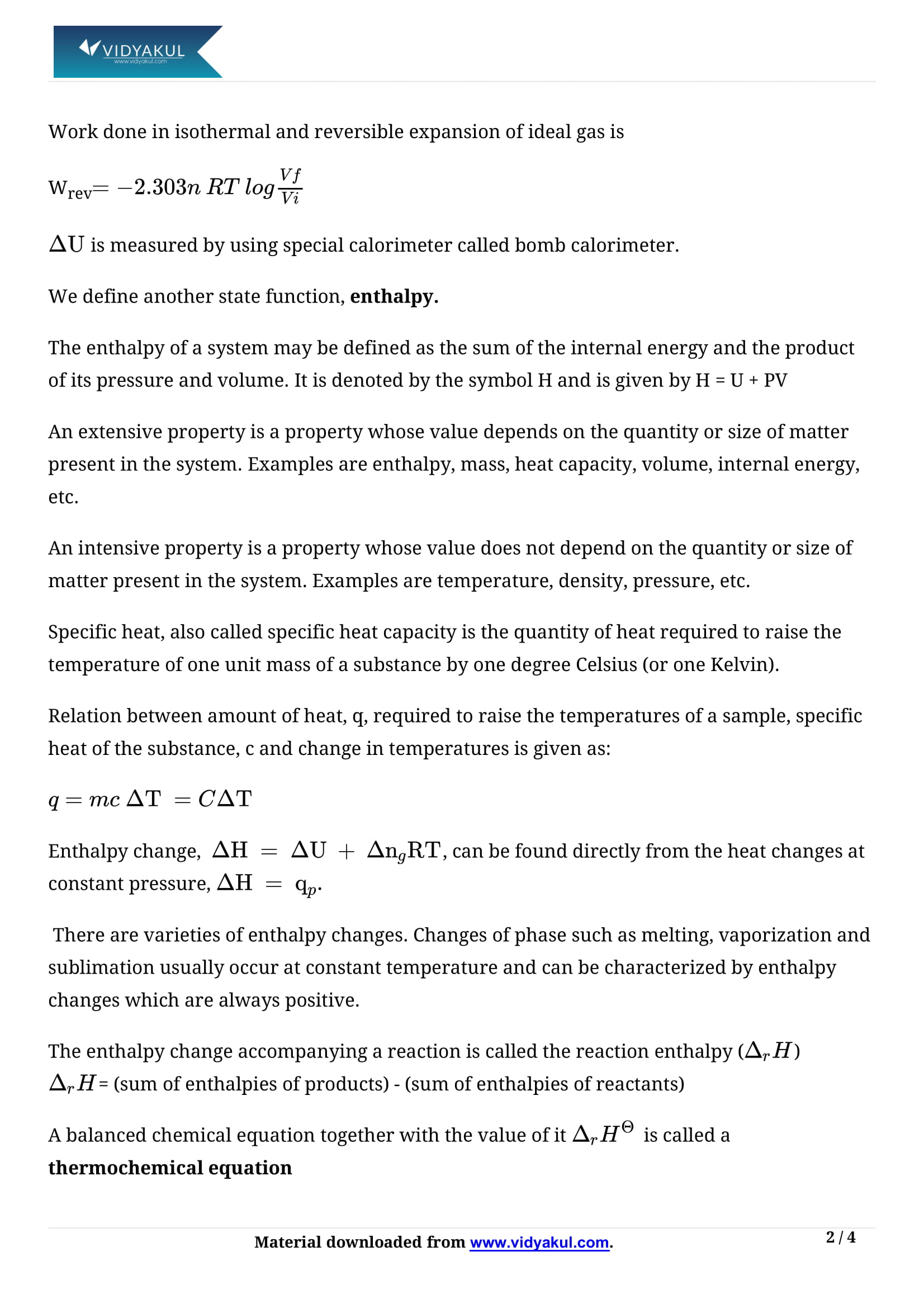 chemistry chapter thermodynamics class 11 notes