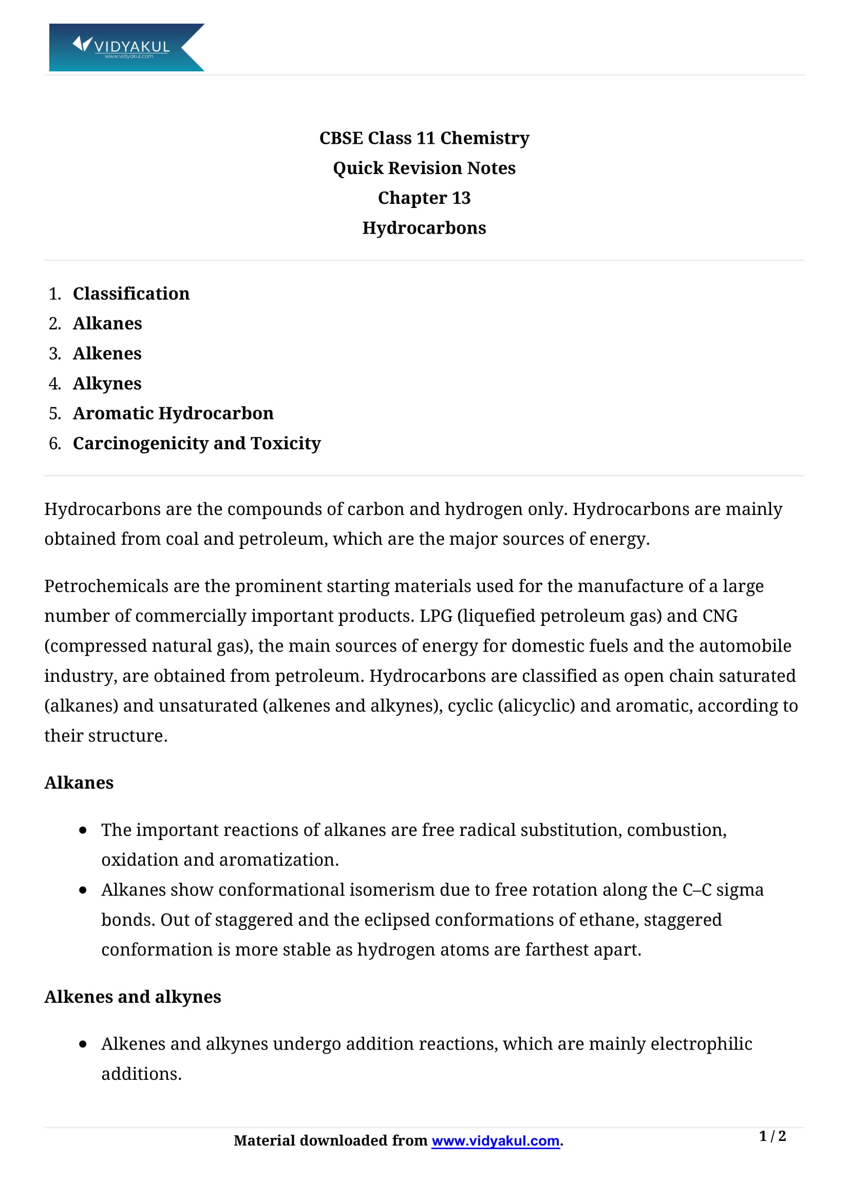 class 11 chemistry hydrocarbons notes pdf download