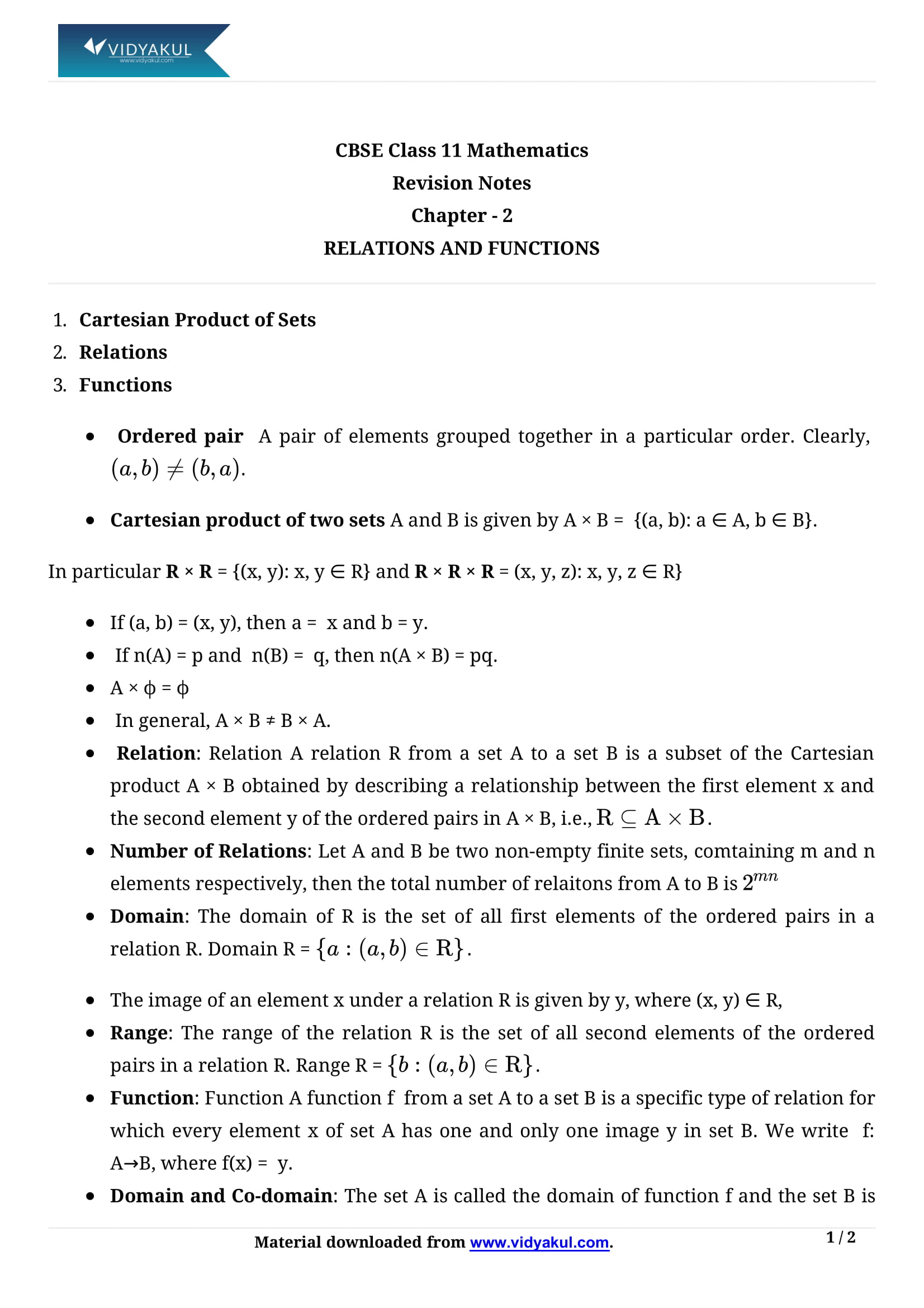 case study questions class 11 maths relations and functions