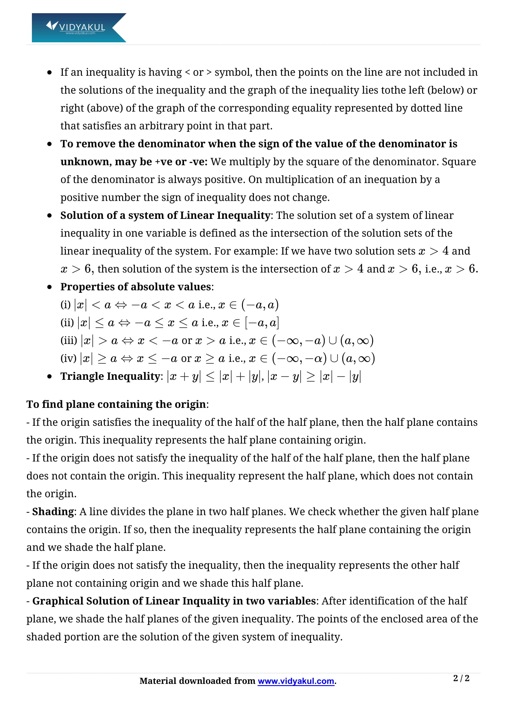 Linear Inequalities Class 11 Math Formulae Part - 2