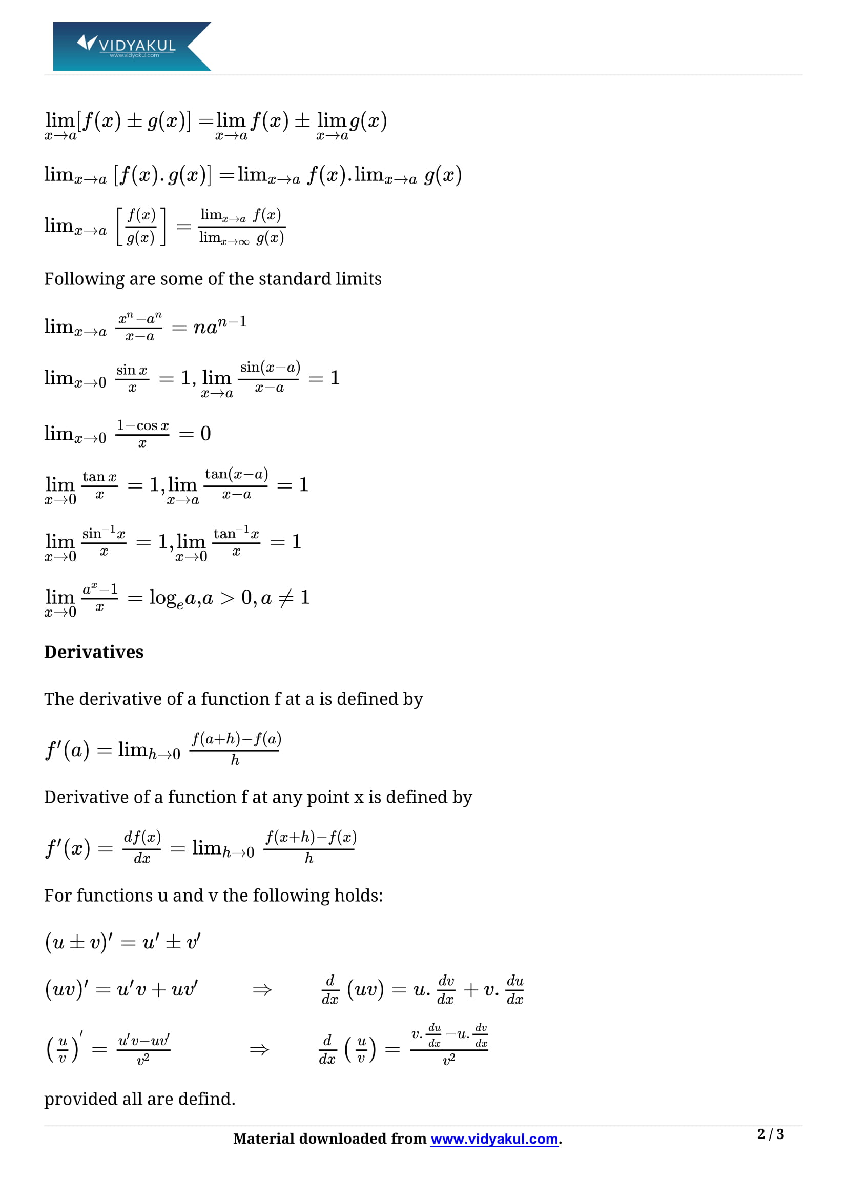 case study on limits and derivatives class 11