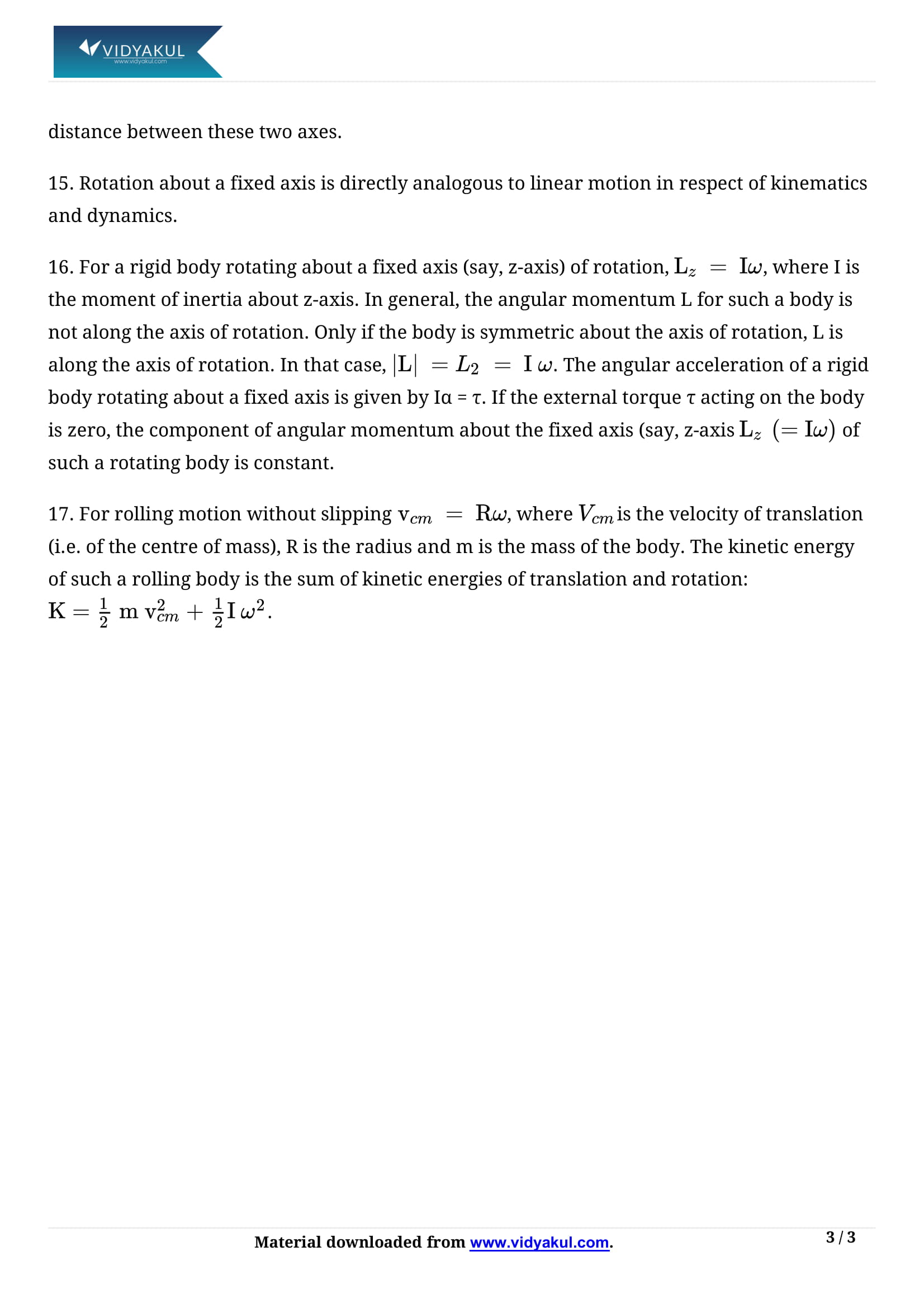 Systems of Particles and Rotational Motion Class 11 Physics Notes Part - 3