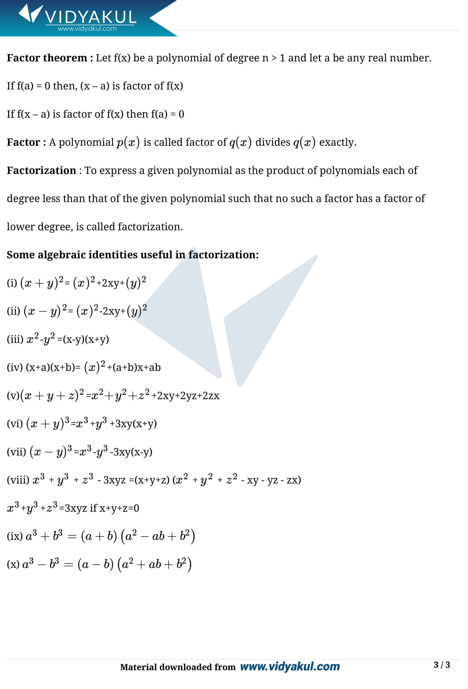 Polynomials Class 9 Notes Vidyakul