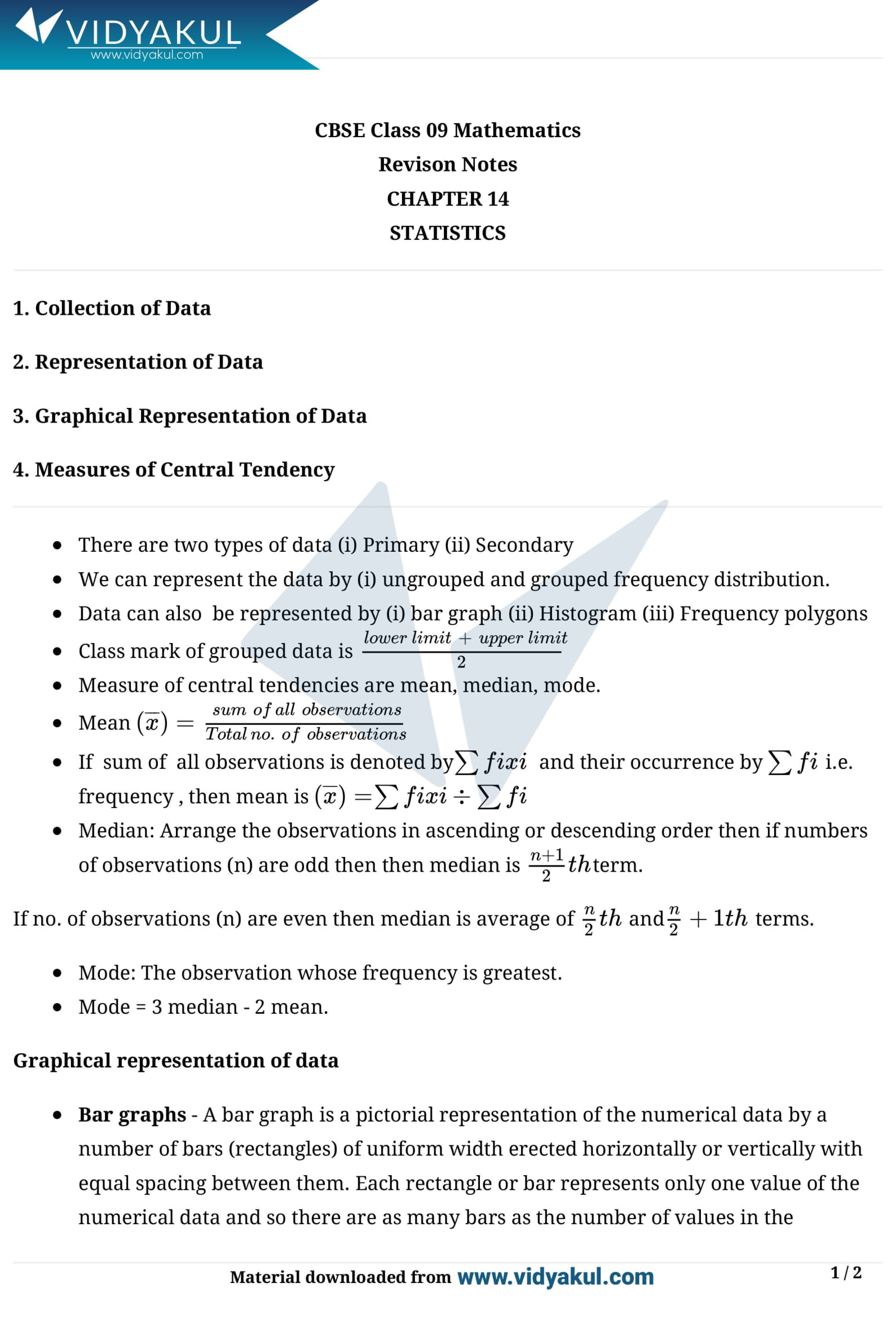 statistics chapter class 9
