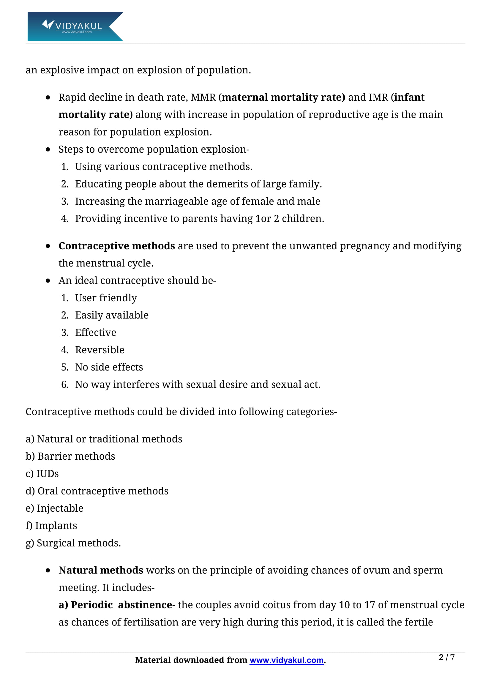 Reproductive Health Class 12 Notes Vidyakul 