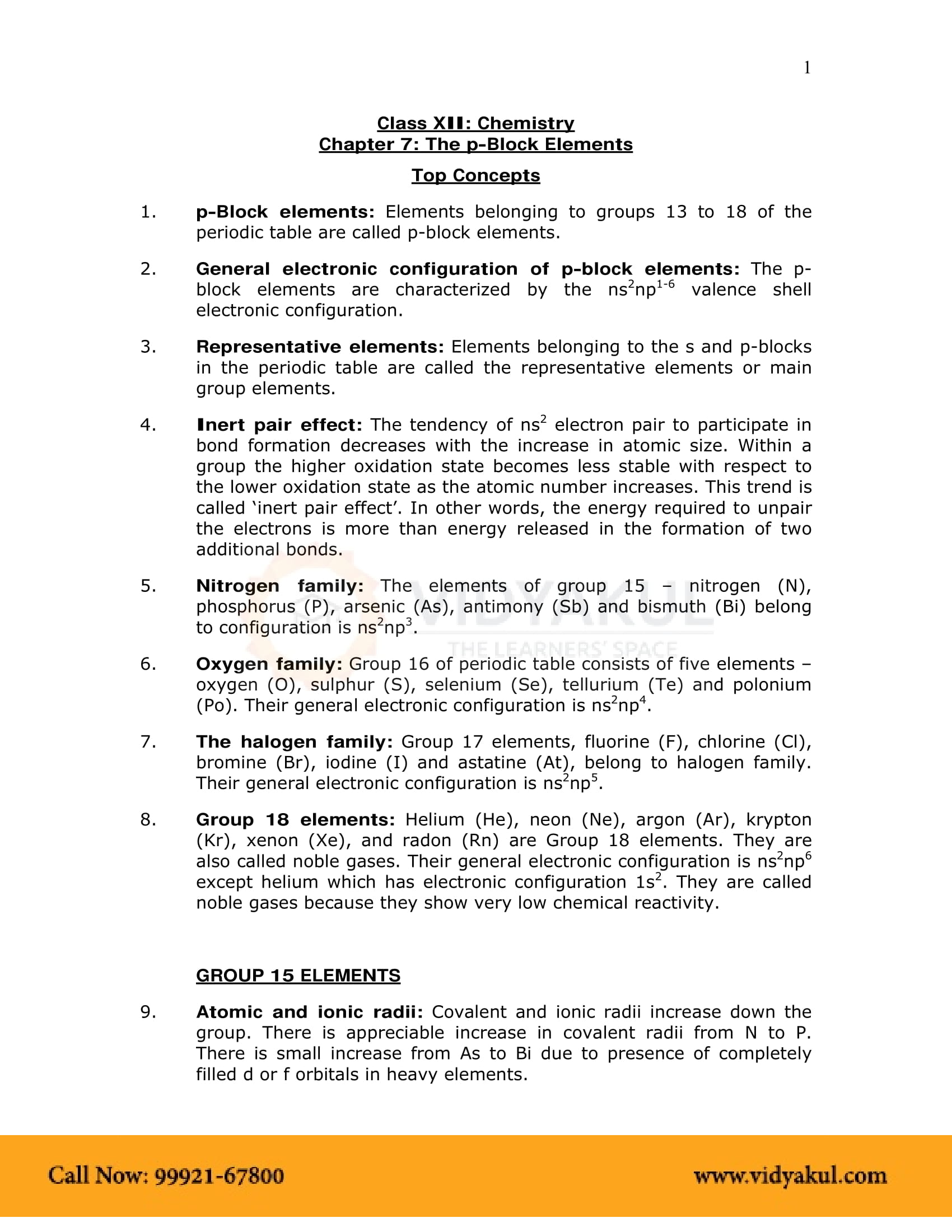 P Block Elements Class 12 Notes Vidyakul