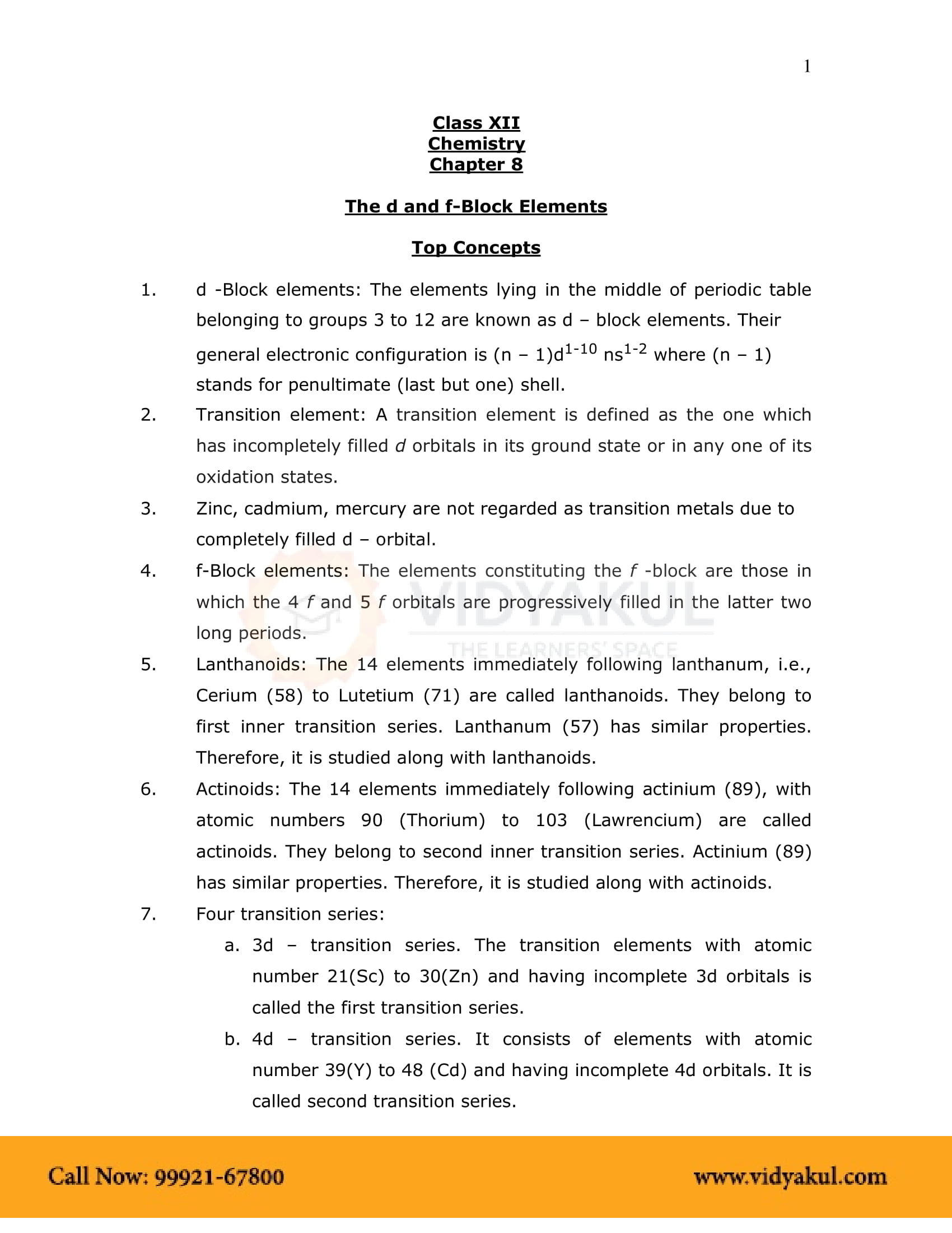 D And F Block Elements Class 12 Notes Vidyakul