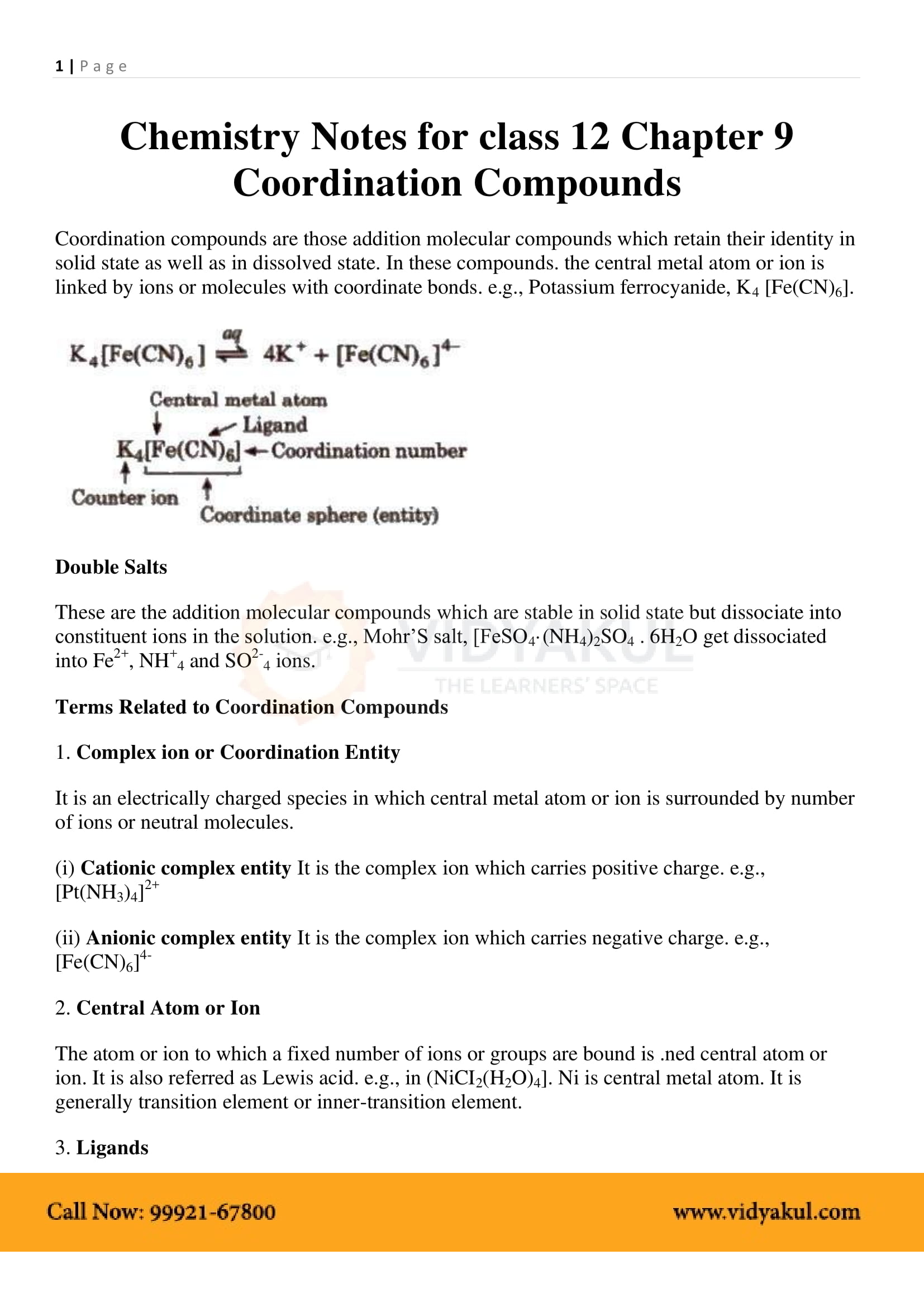 Coordination Compounds Class 12 Notes Vidyakul