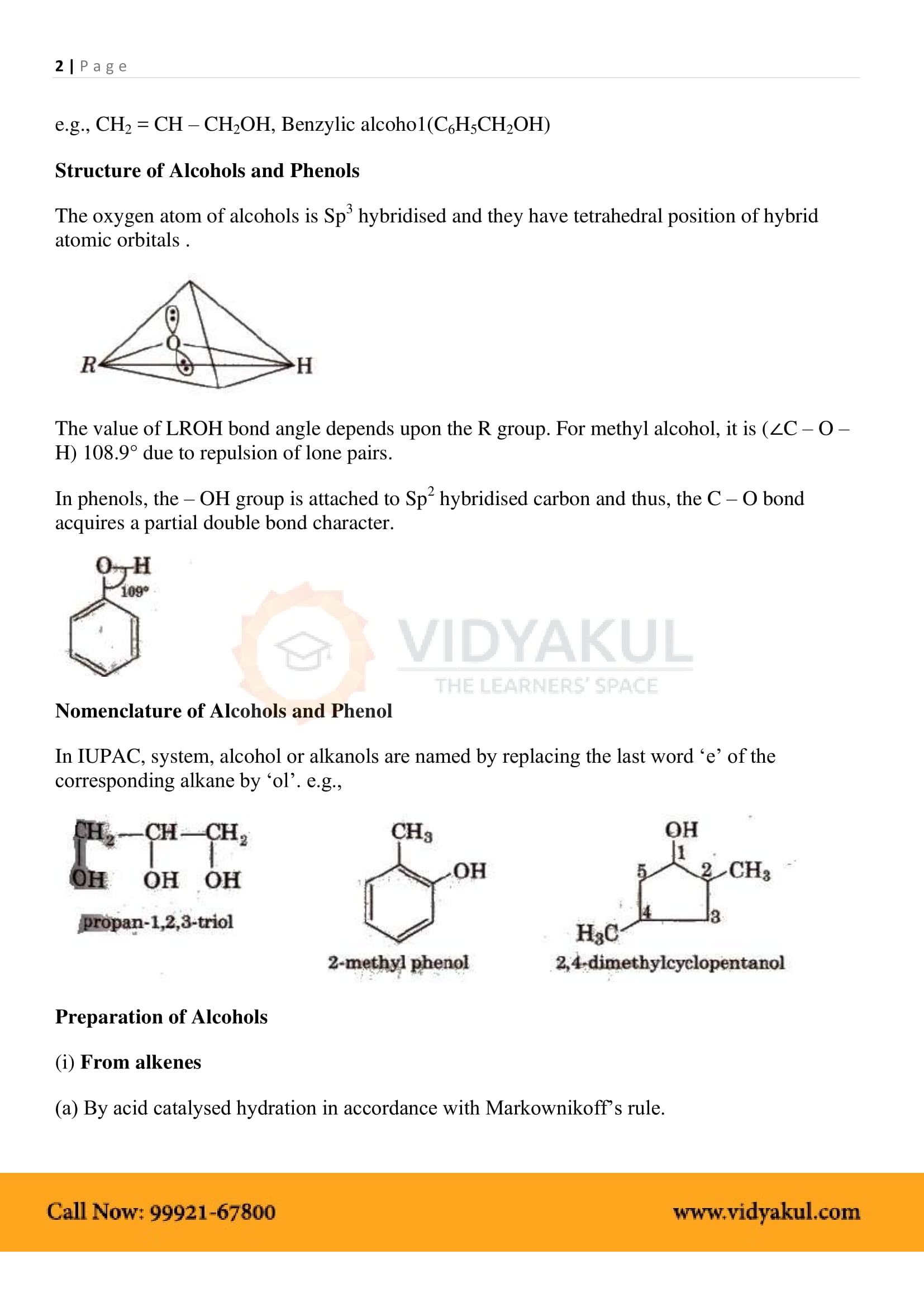 Class 12th Chemistry Alcohols, Phenols and Ethers NCERT Notes CBSE 2023