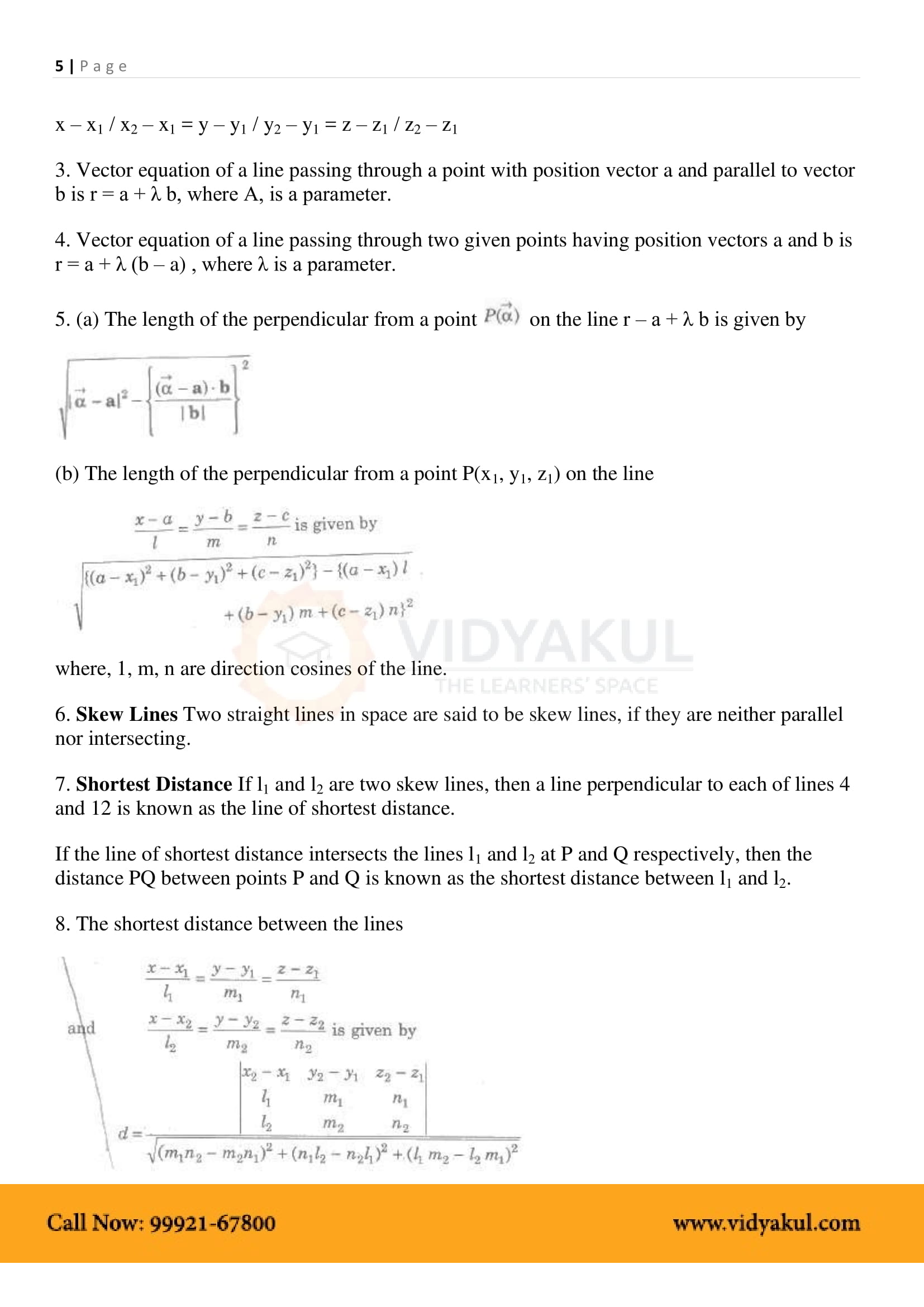 Class 12th Math Three Diemensional Geometry Formulas CBSE 2023