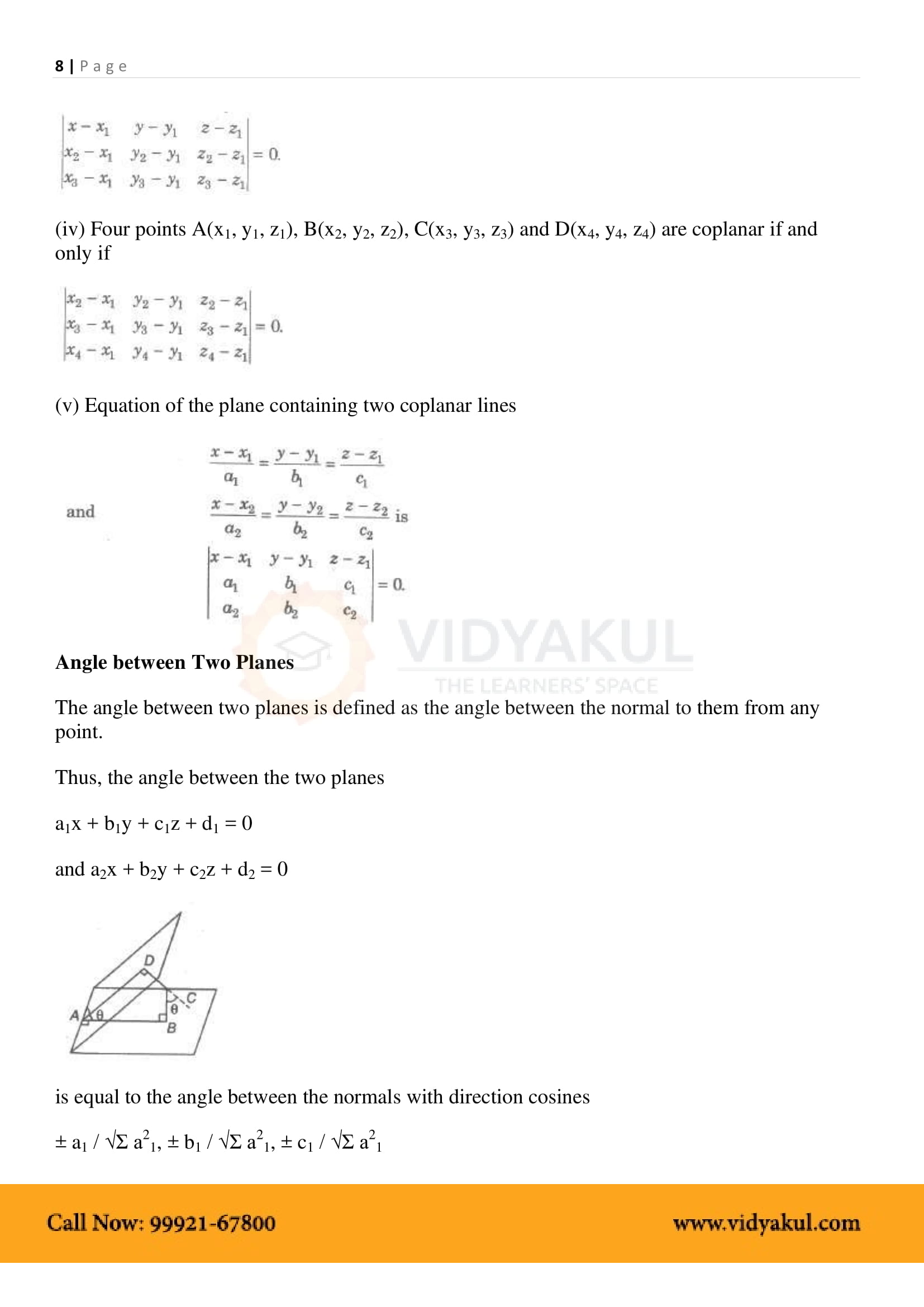 Class 12th Math Three Diemensional Geometry Formulas CBSE 2023