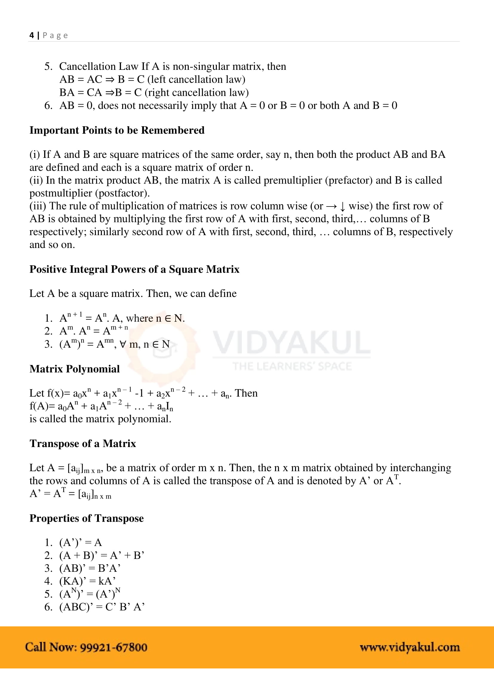 assignment of matrices class 12