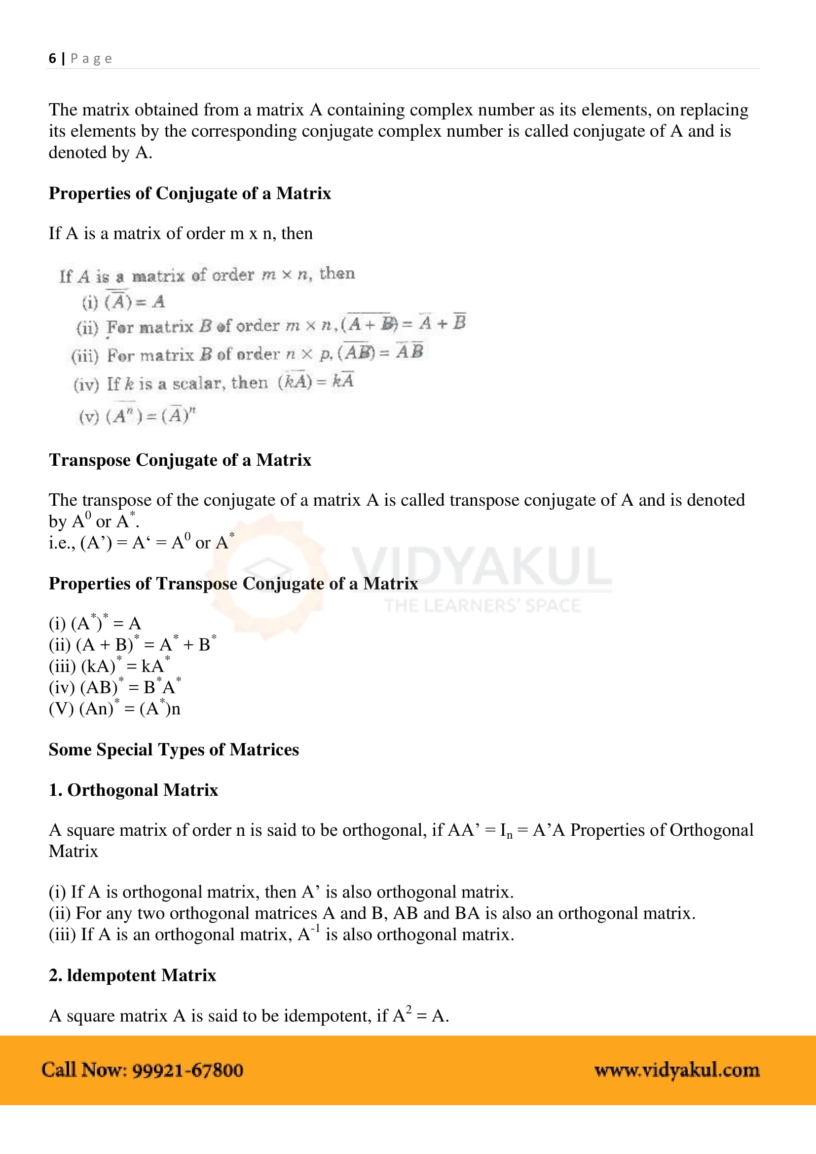 Class 12th Math Matrices Formulas CBSE 2023