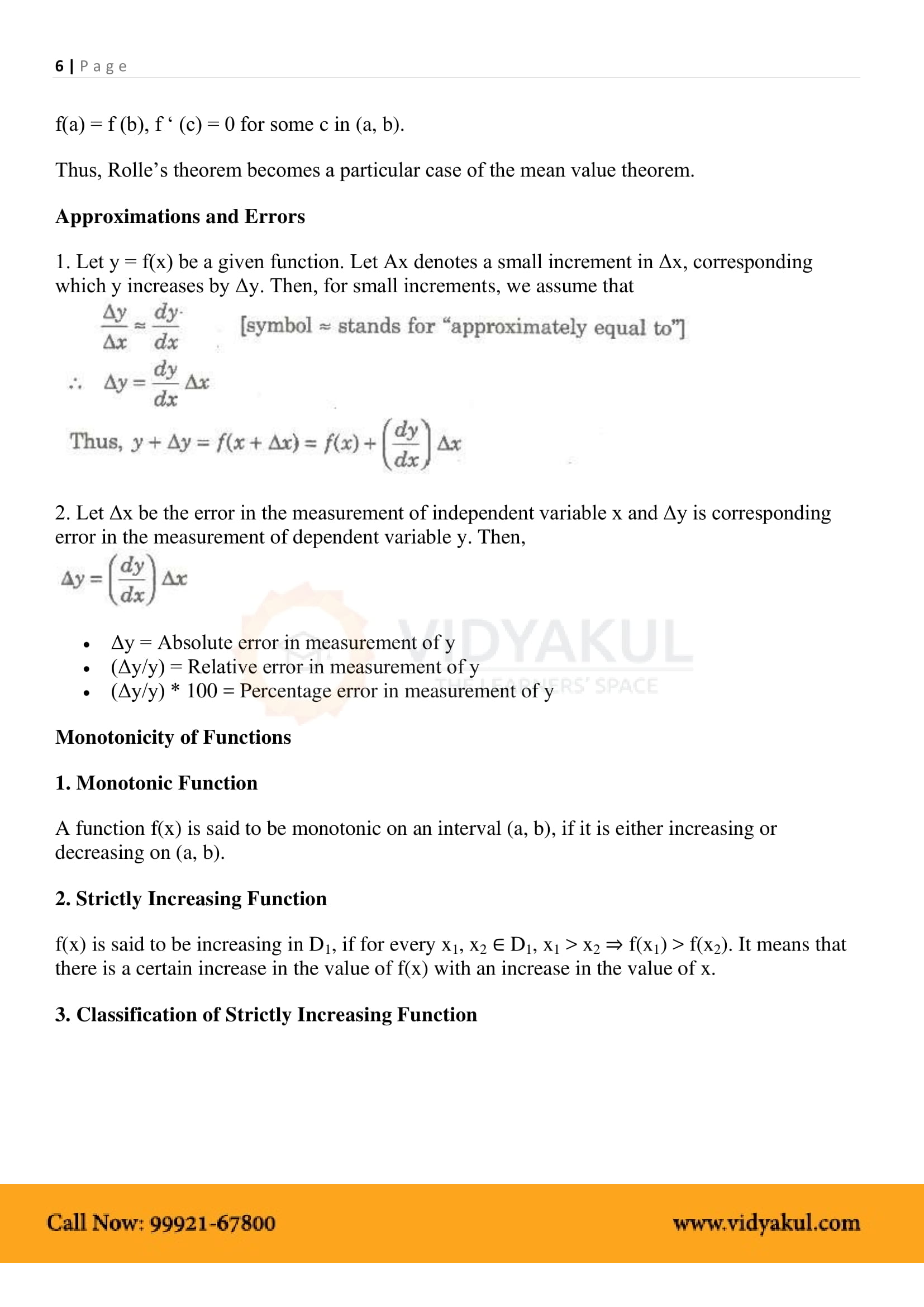 Class 12th math application of derivatives formulas cbse 2023