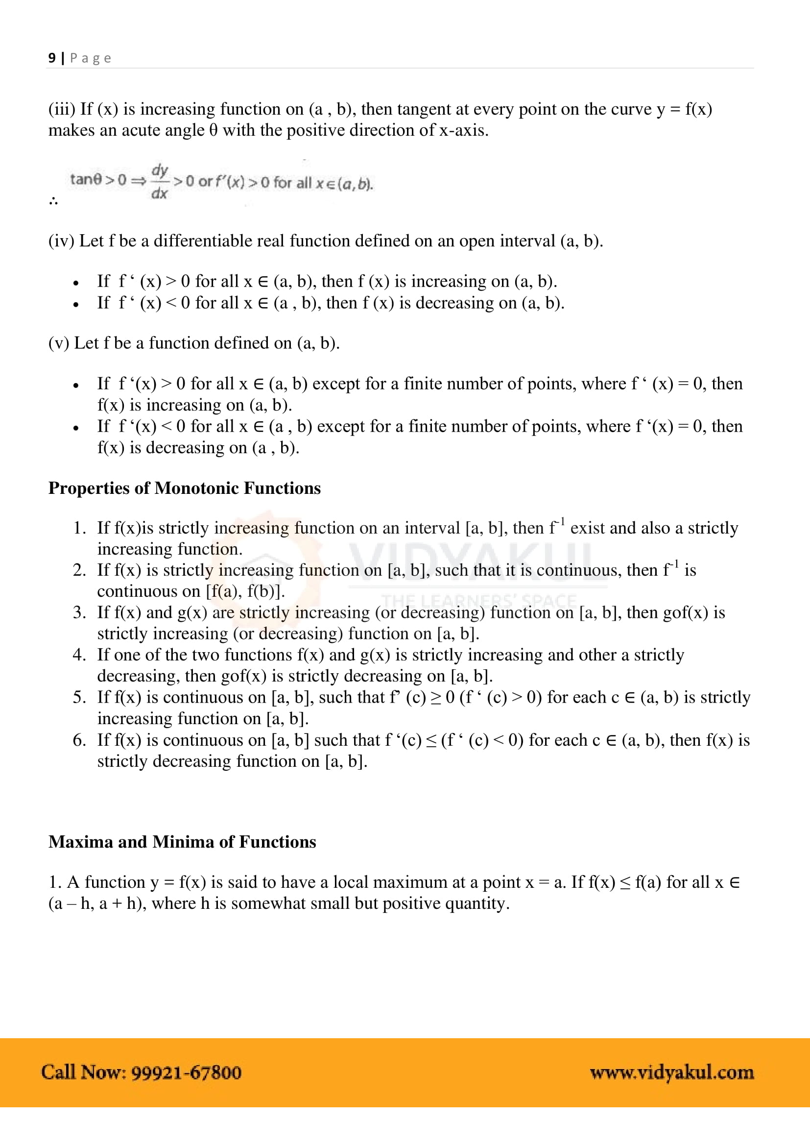 Class 12th math application of derivatives formulas cbse 2023