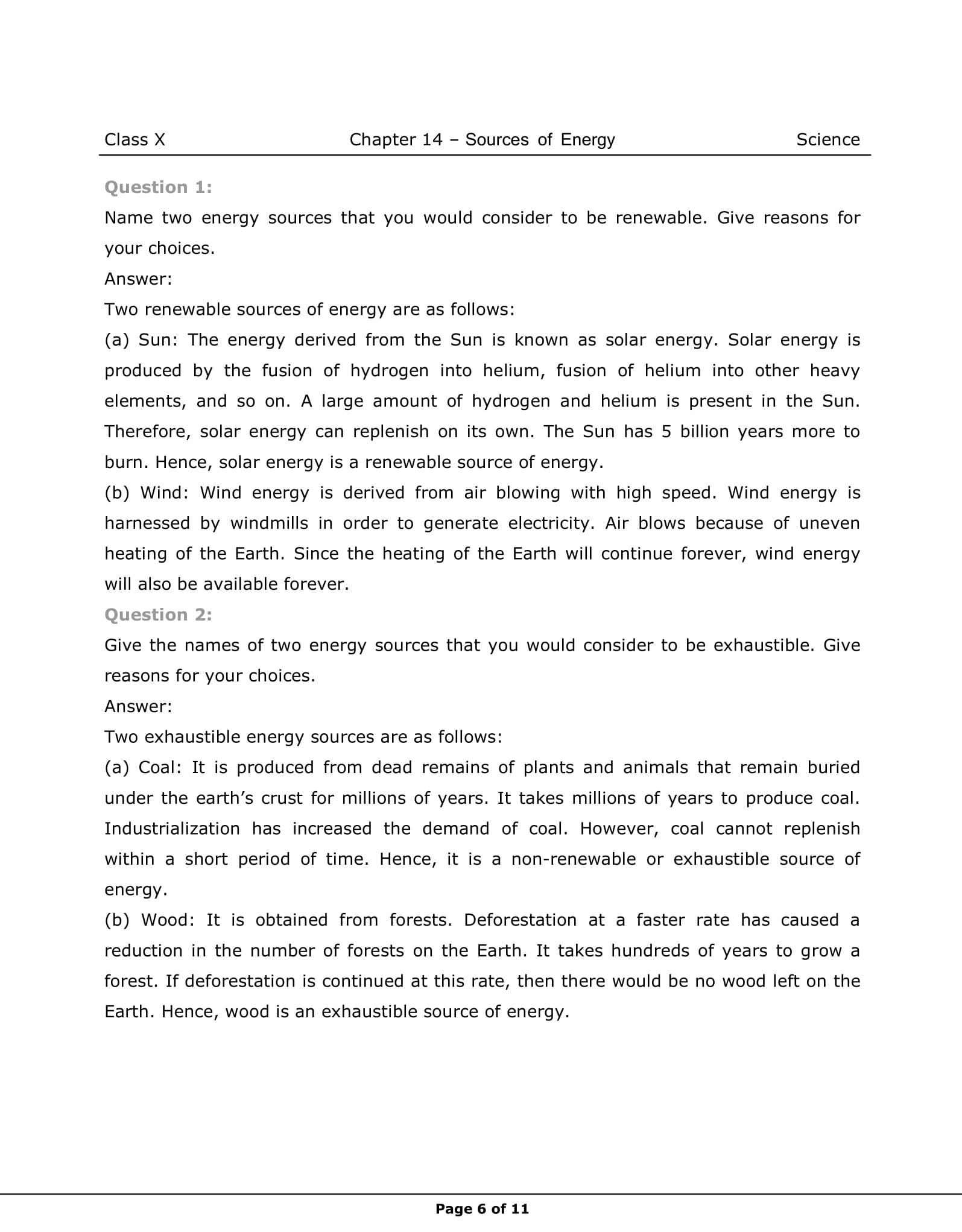 Class 10th Science Source of Energy NCERT Solution CBSE 2023