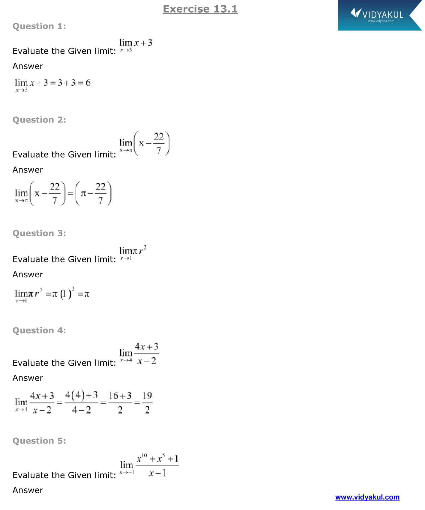 limits and derivatives class 11 assignment