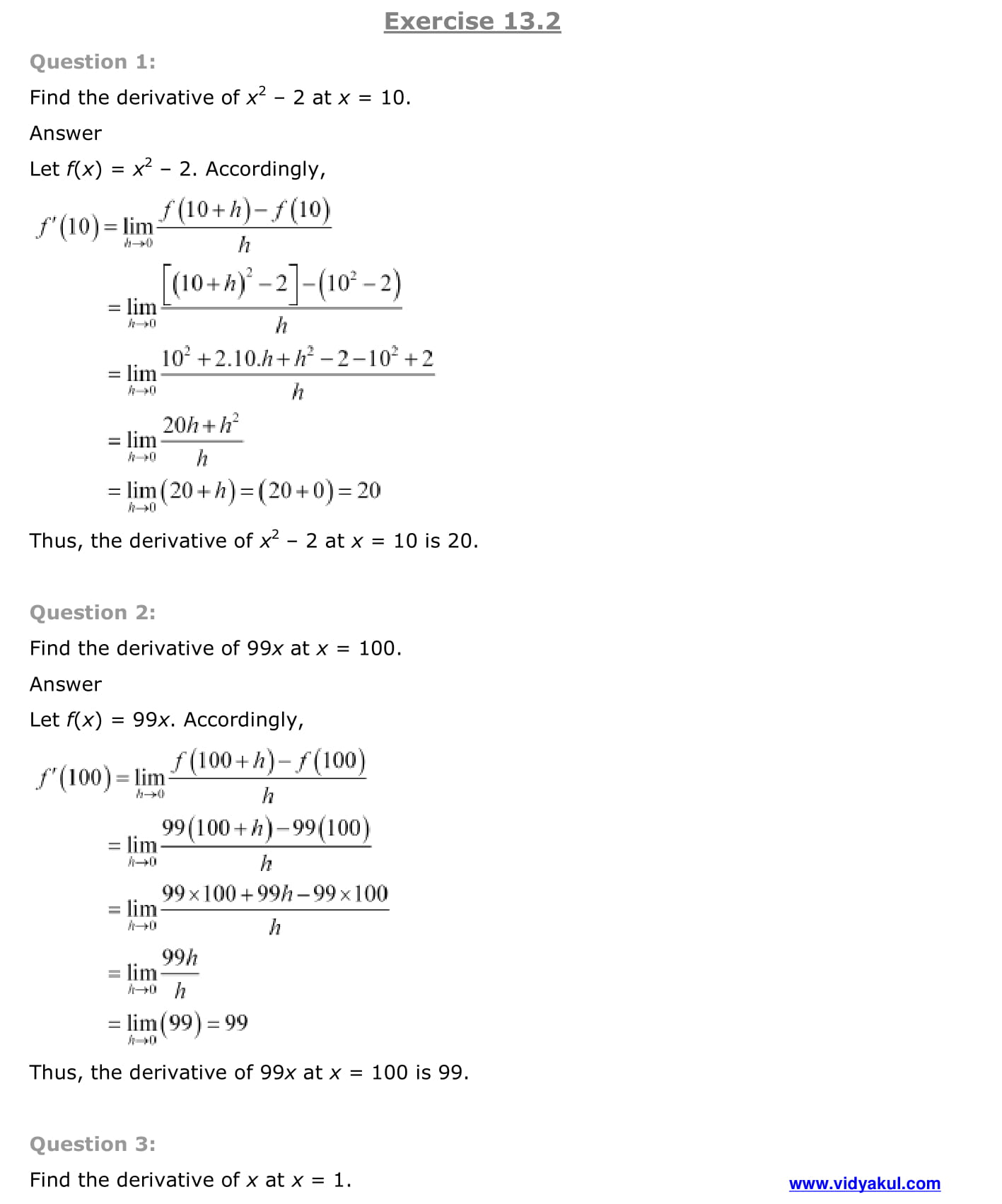 class 11 maths solutions limits and derivatives