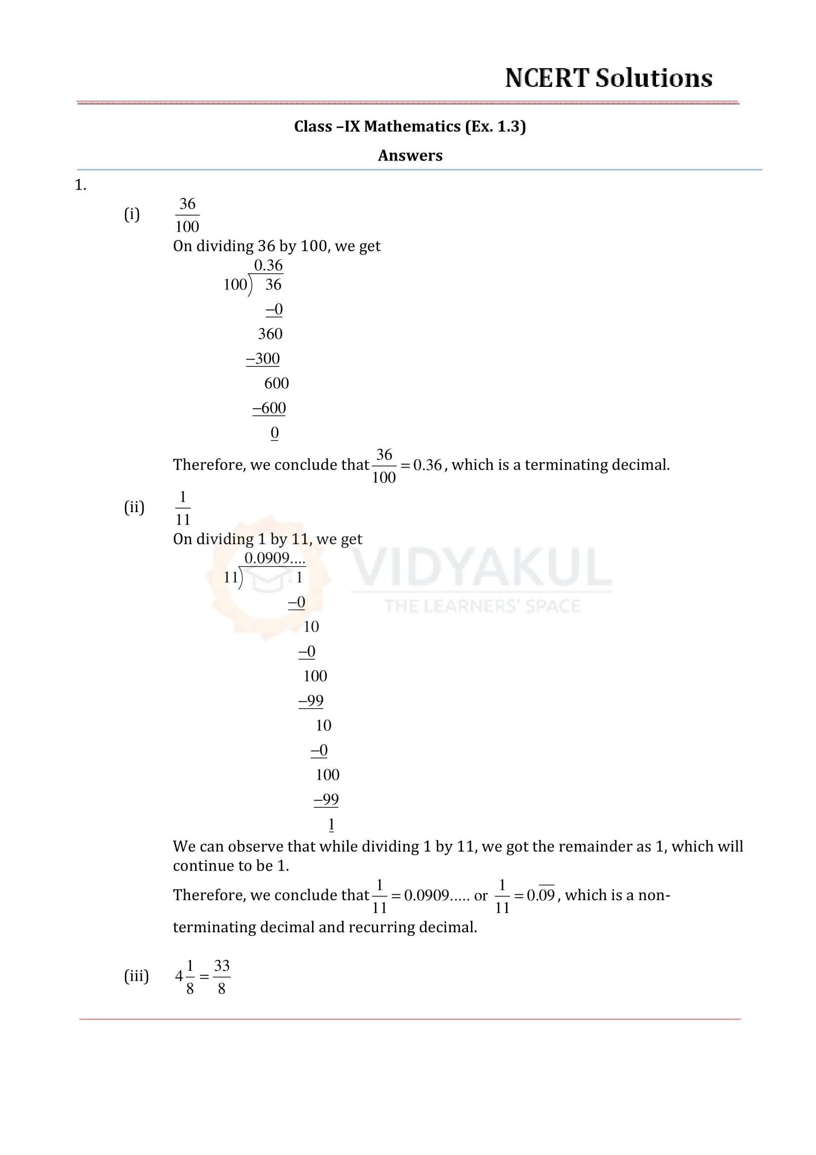 NCERT Solutions For Class 9 Maths Chapter 1