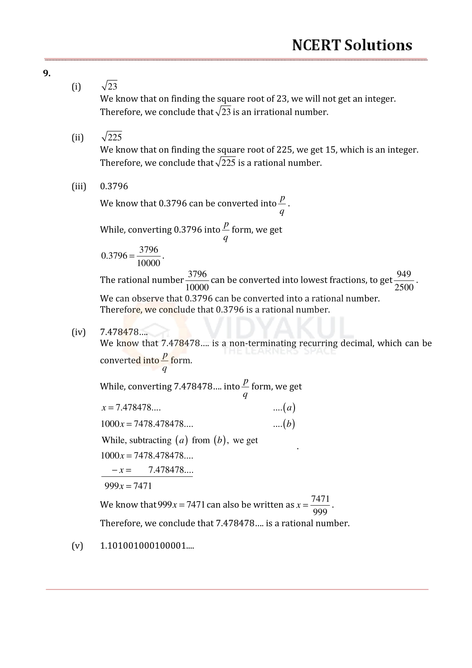 NCERT Solutions For Class 9 Maths Chapter 1