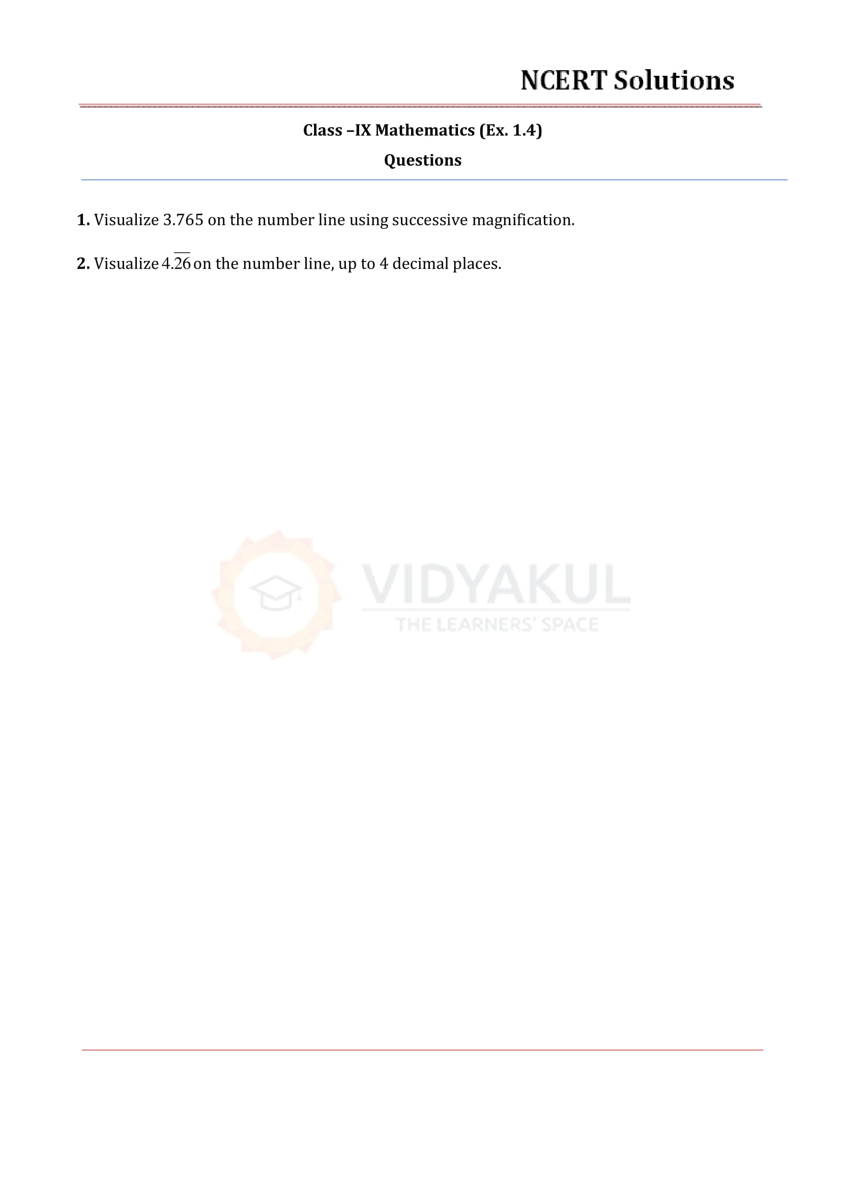 NCERT Solutions For Class 9 Maths Chapter 1