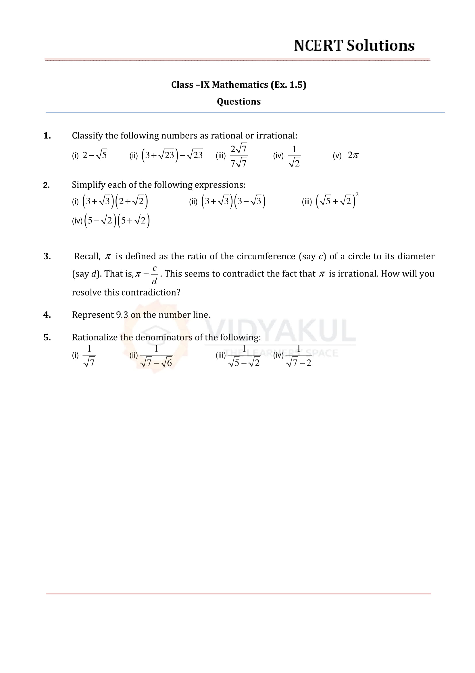NCERT Solutions For Class 9 Maths Chapter 1