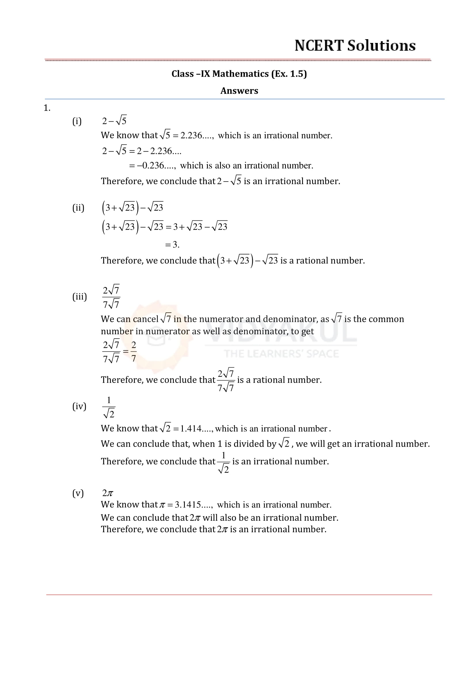 NCERT Solutions For Class 9 Maths Chapter 1
