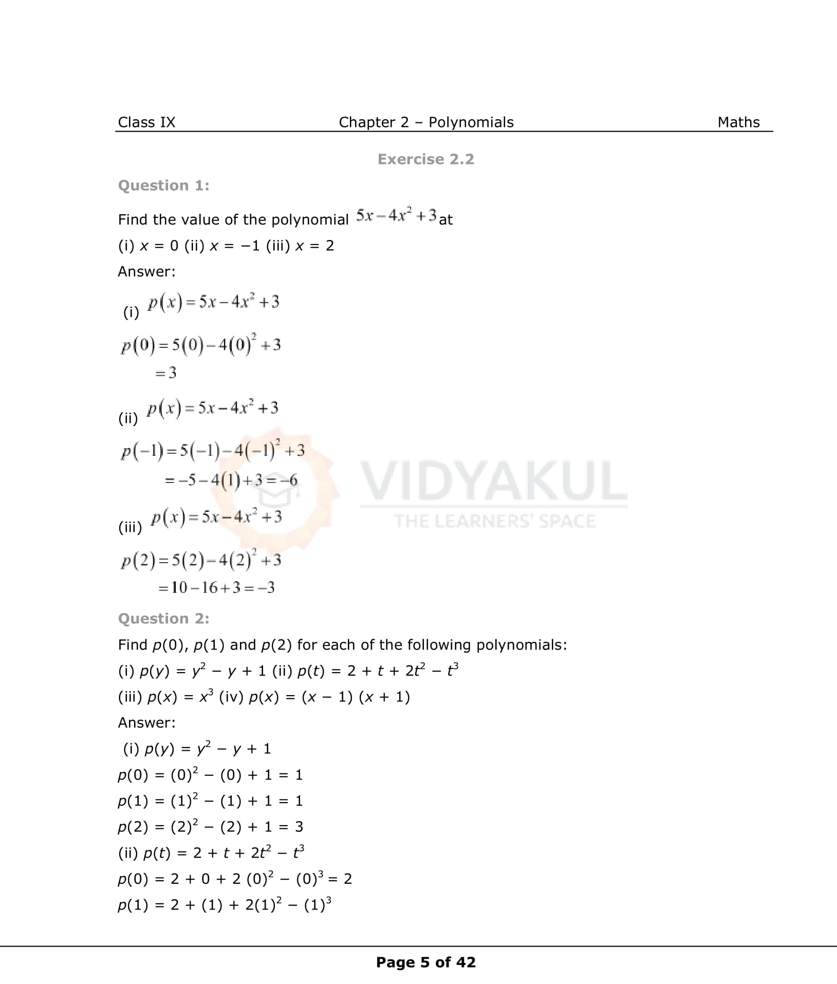 NCERT Solutions Class 9 Maths Chapter 2 Polynomials Free PDF