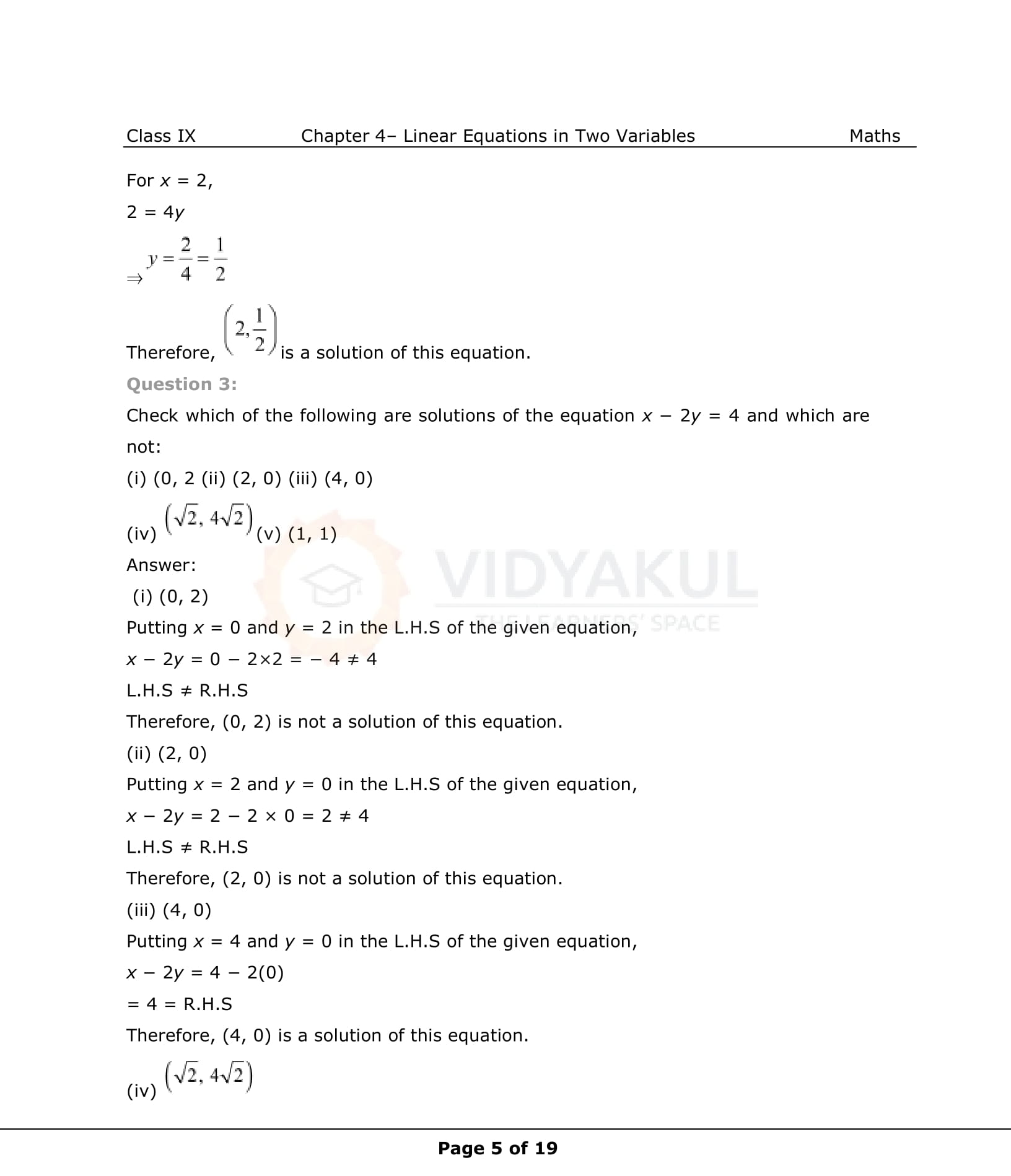 Class 9th Math Liner Equations is Two Variables NCERT Solution CBSE 2023