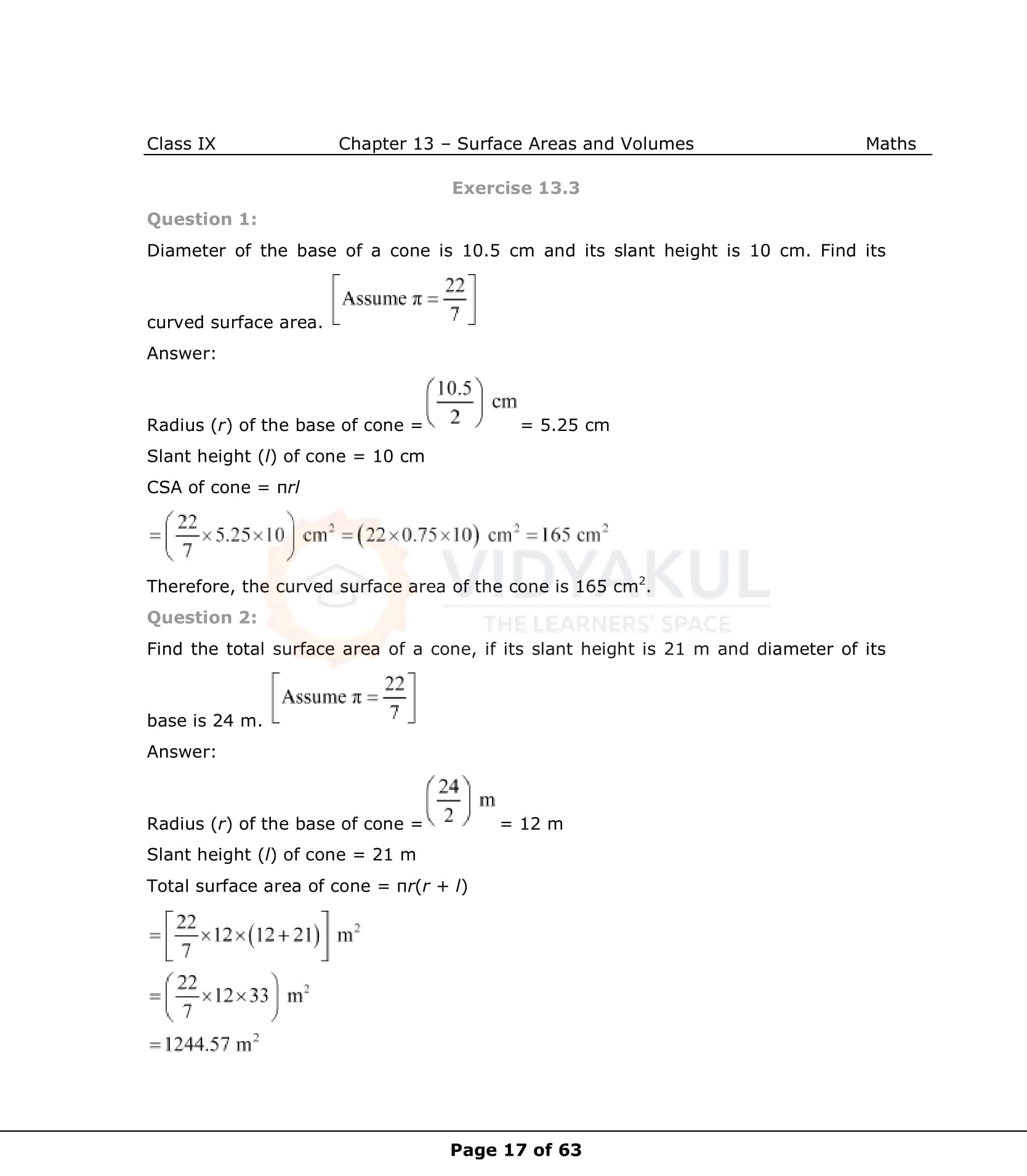 NCERT Solutions For Class 9 Maths Chapter 13