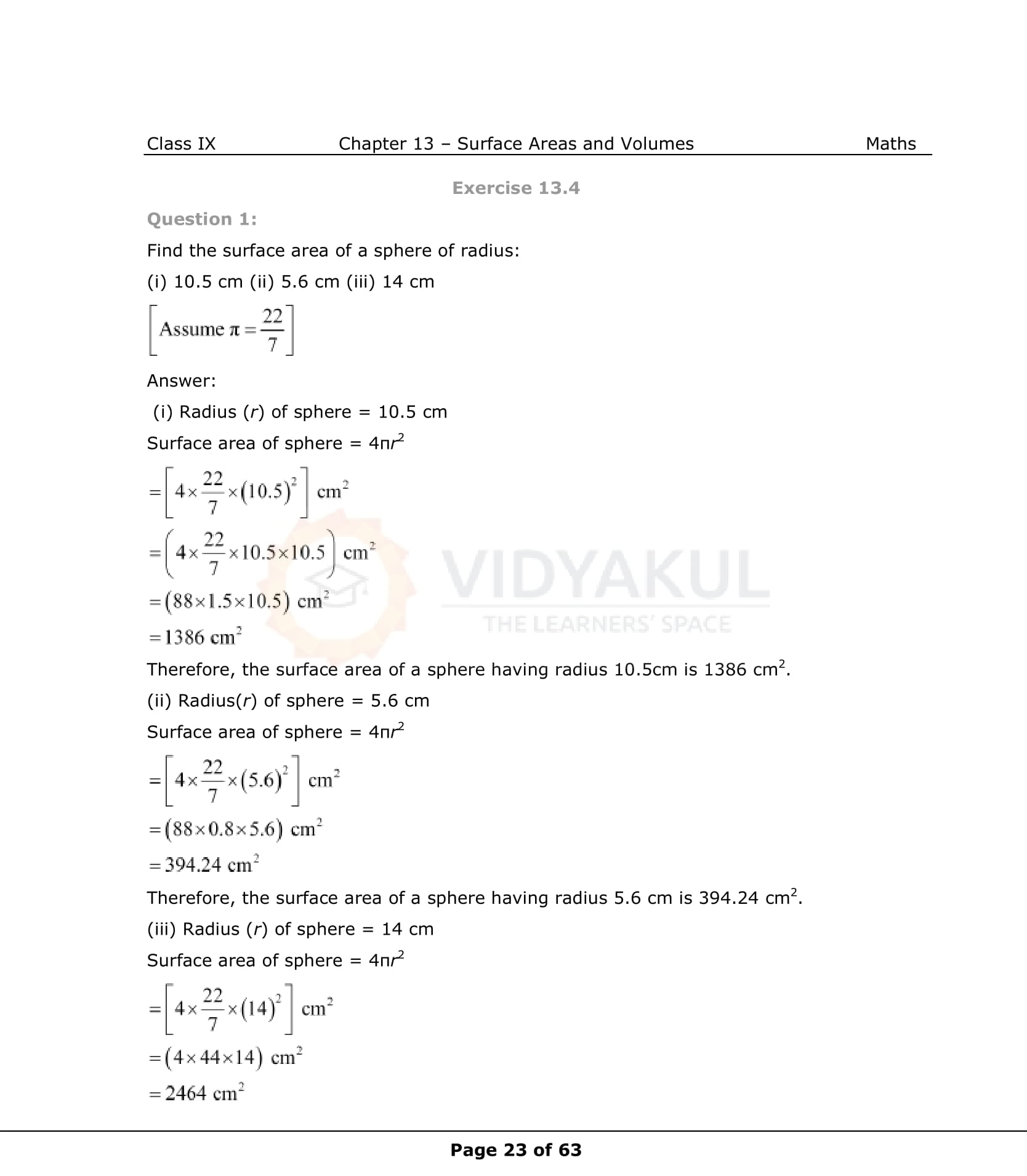 NCERT Solutions For Class 9 Maths Chapter 13