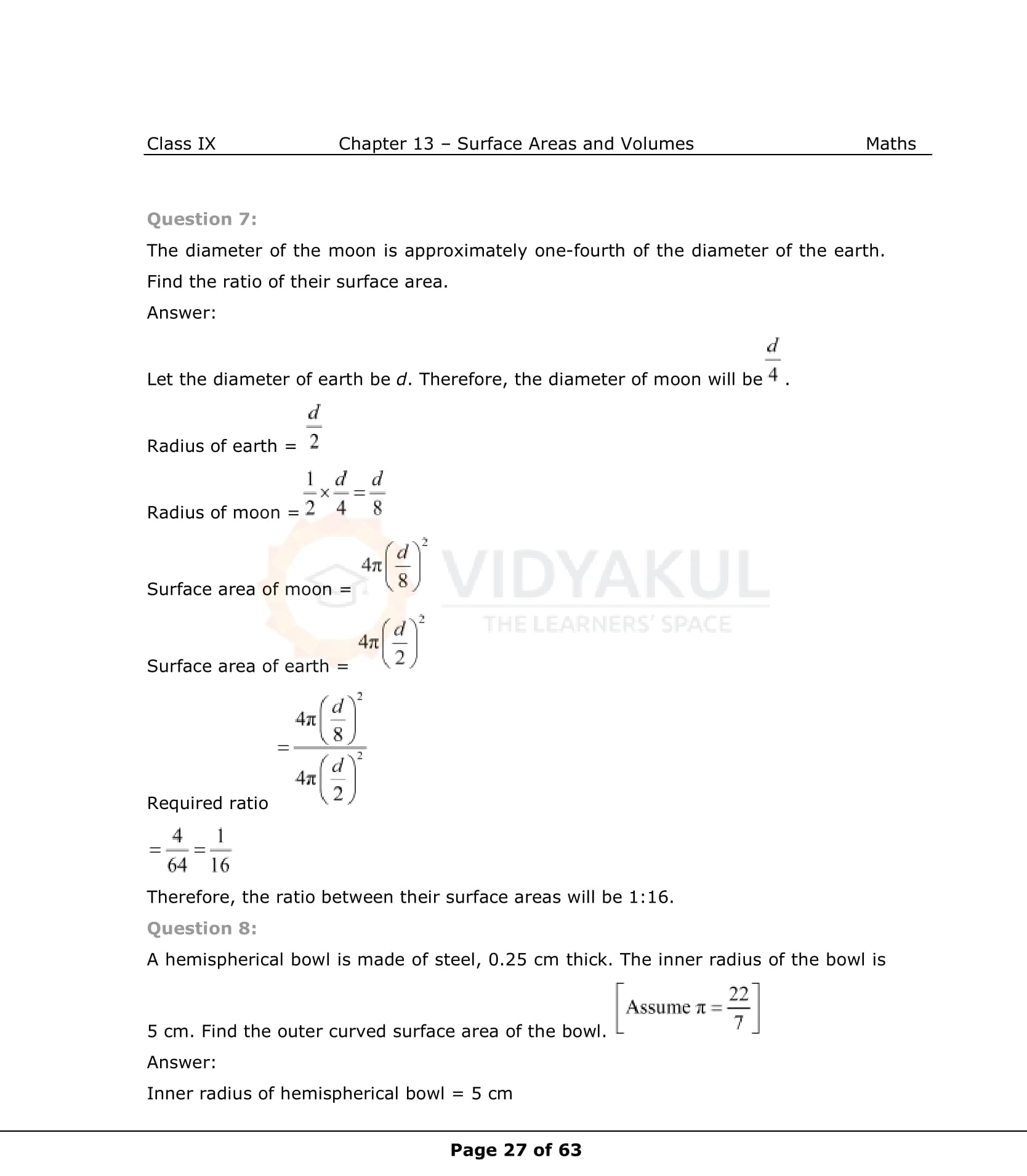 NCERT Solutions For Class 9 Maths Chapter 13