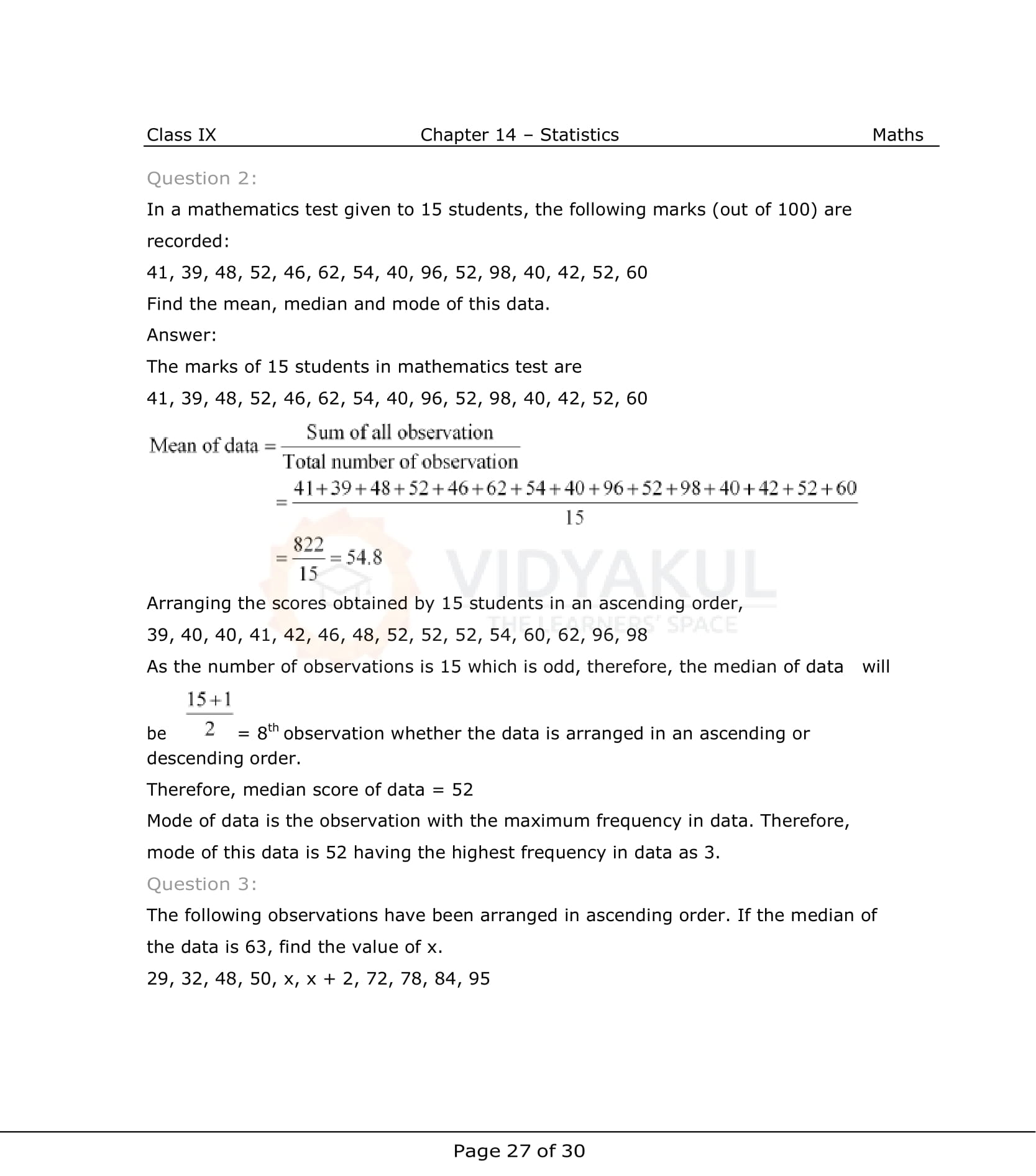 NCERT Solutions For Class 9 Maths Chapter 14