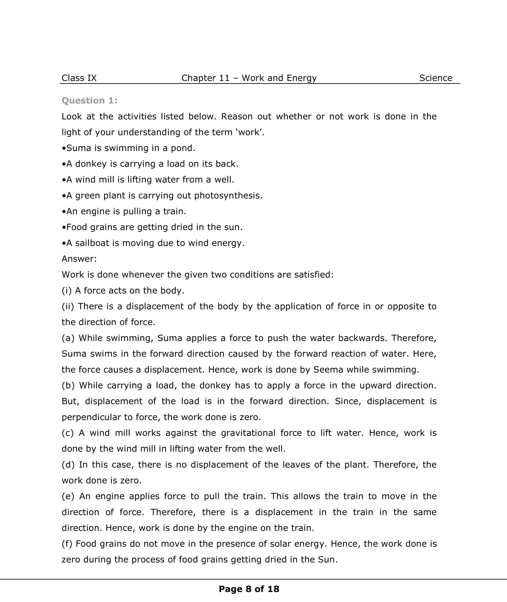 Class 9th Science Work and Energy NCERT Solution CBSE 2023