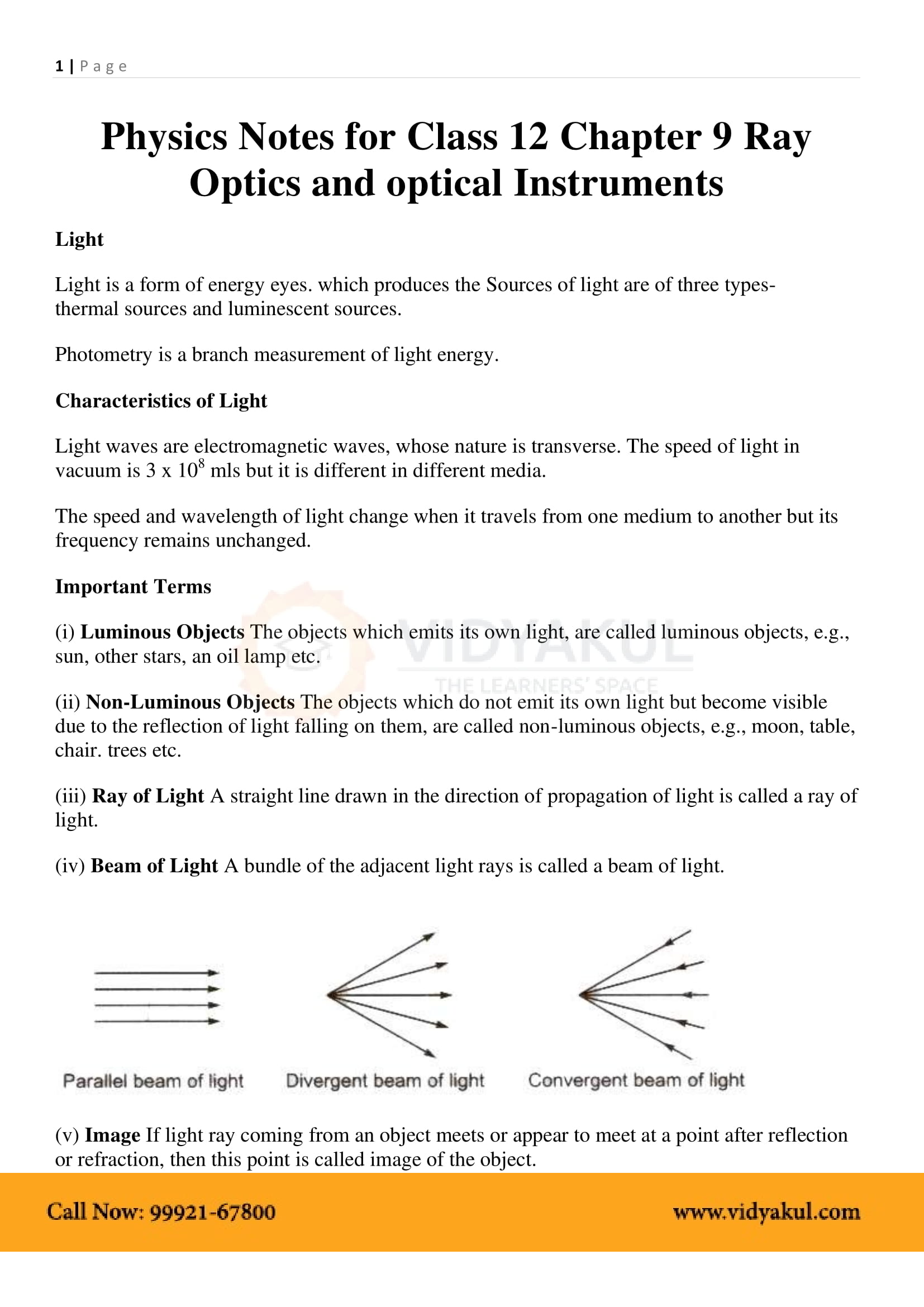 Class 12th Physics Ray Optics and Optical Instruments NCERT Notes CBSE 2023